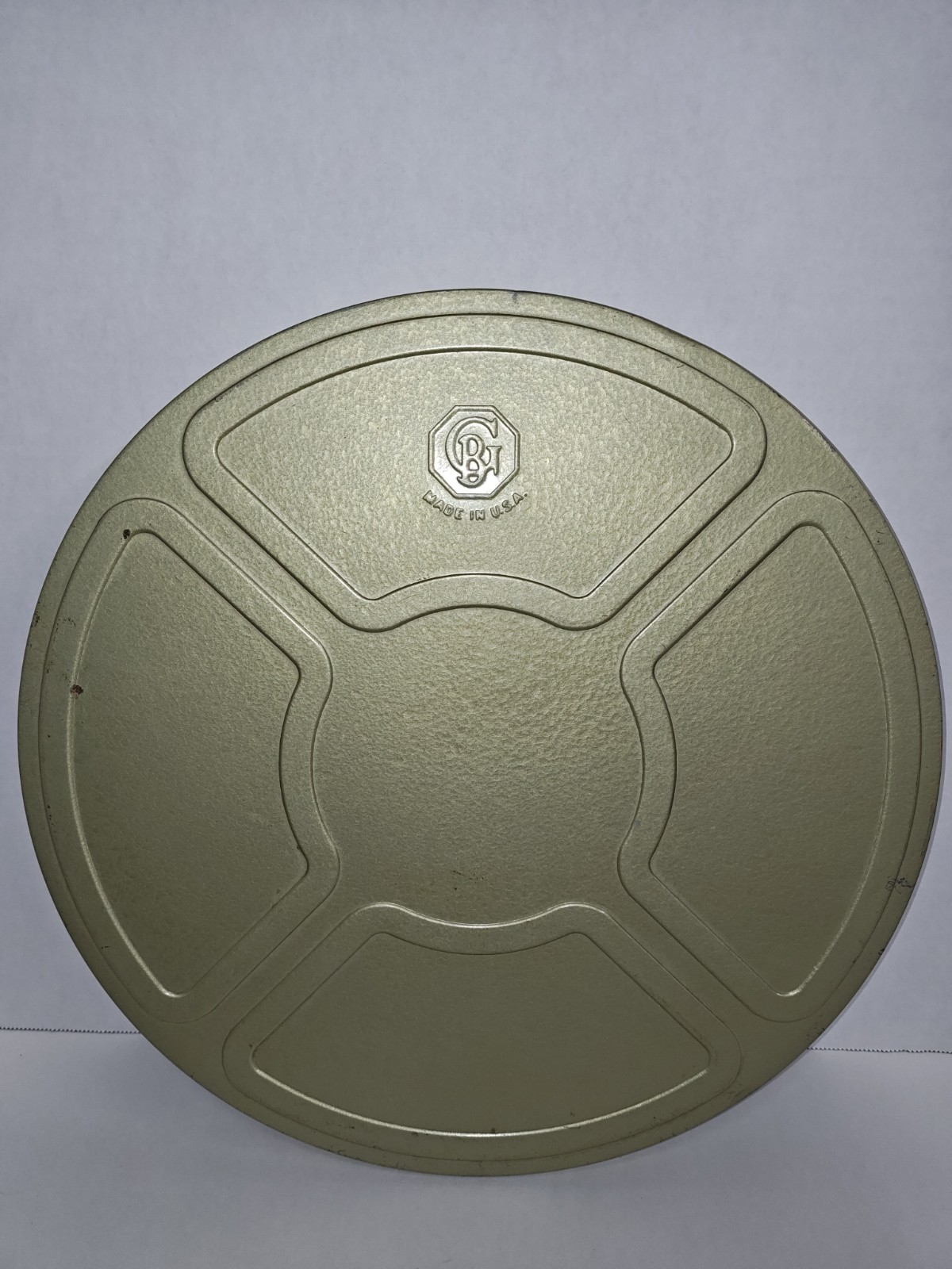 Vintage Goldberg Bros. Metal Film Reel Movie Storage Large Gold Green Canister