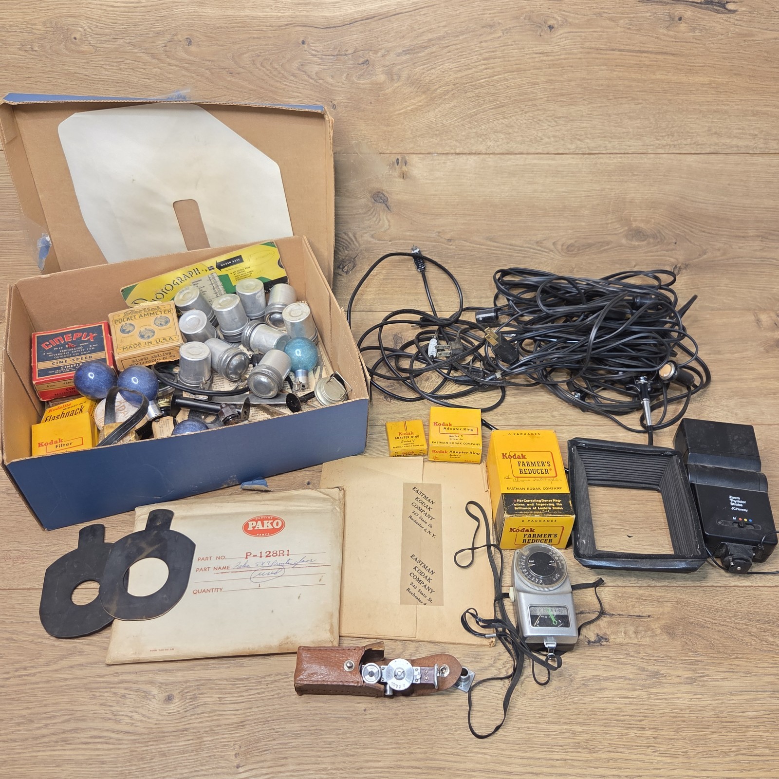 Vintage Camera Parts Accessories Mixed Lot Rangefinder Strobe Filters Bulbs