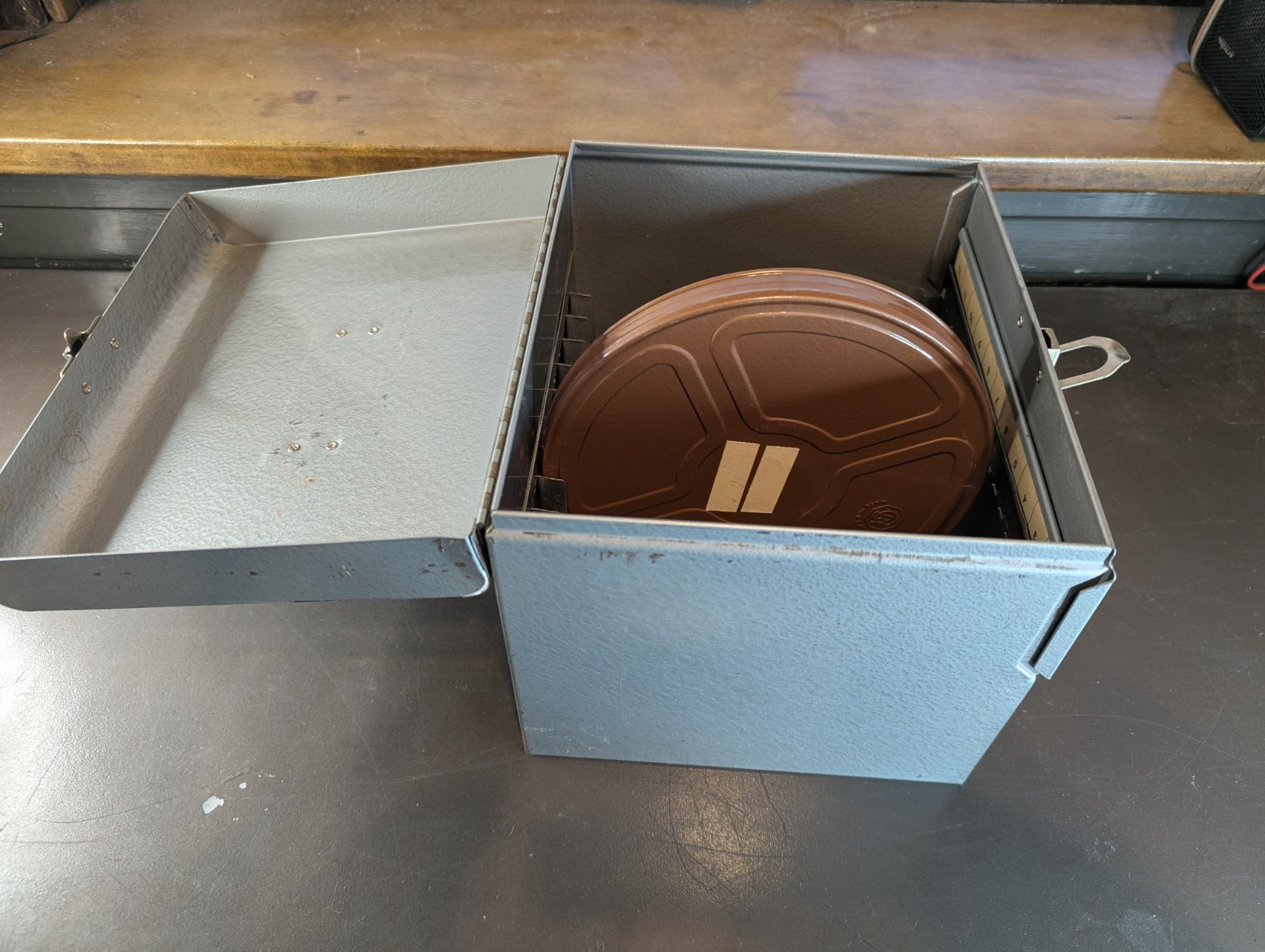 Logan De Luxe vintage steel 12 Slot Movie Reel Storage Case for 8mm x 7″ reels