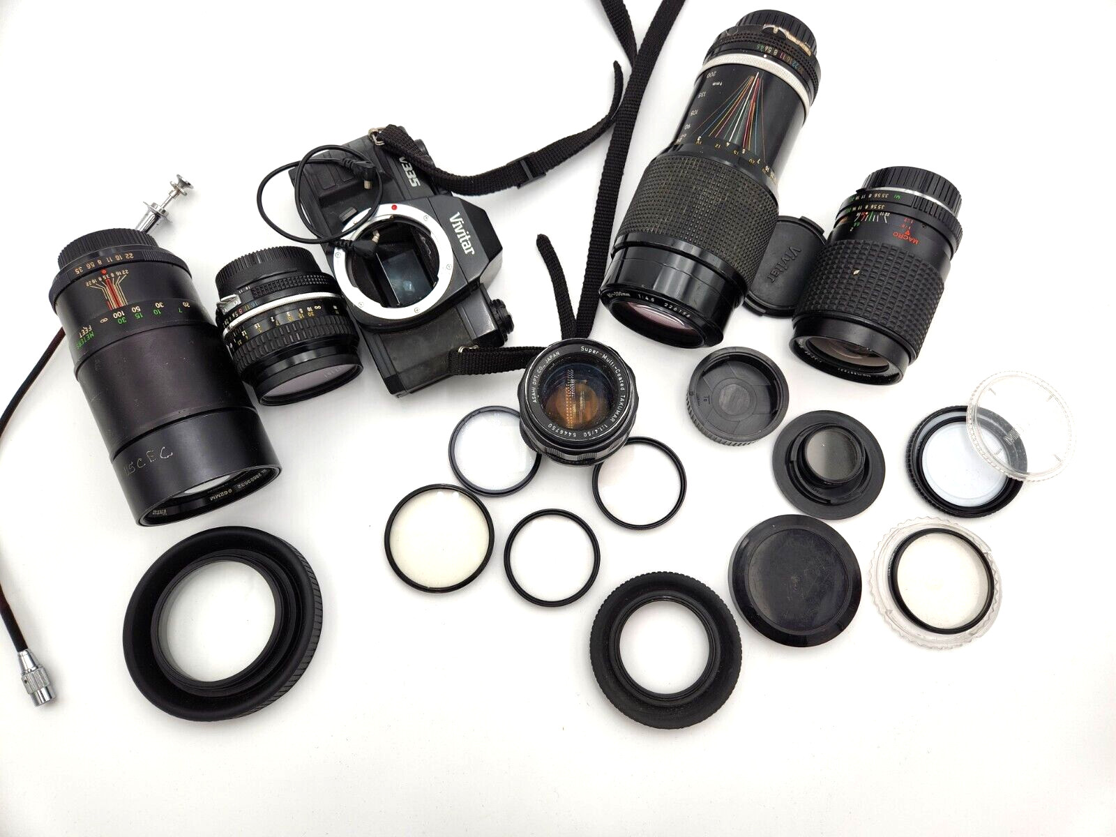Lot Photo equipment Nikon, Ashai, VIvitar LENSES, filters, meter, etc. Vintage