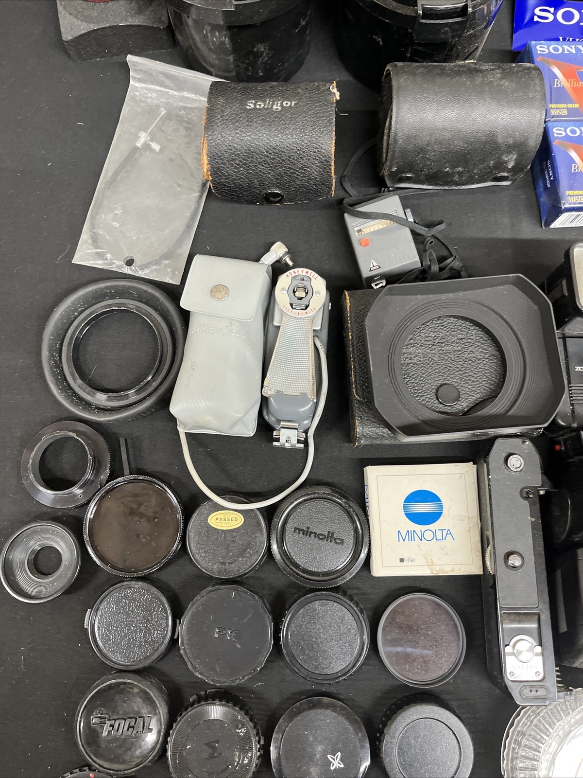 Vintage Lot Of Camera Accessories, Lenses, And Flashes