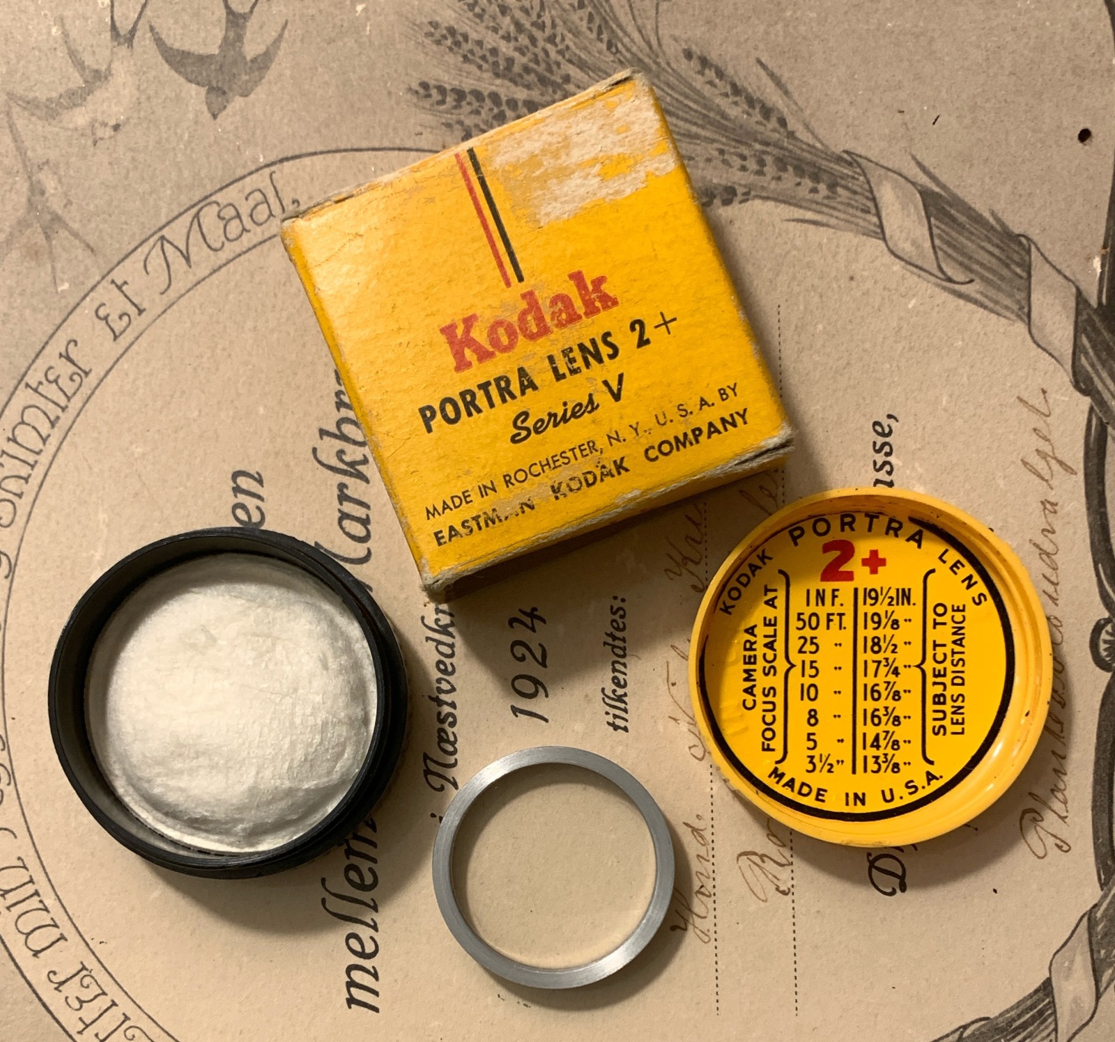 Vtg Kodak Series V Lenses Portra 2+ & 3+, Wratten K2 Filter, Lens Adapter Rings