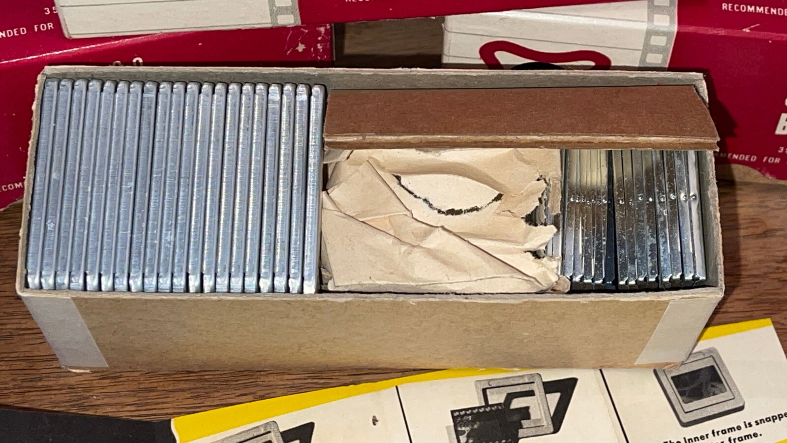 RARE 1940’s NOS LOT 3 BOXES GOLDE SNAP-IT 2″ X 2″ 35mm SLIDE BINDERS W/BROCHURE