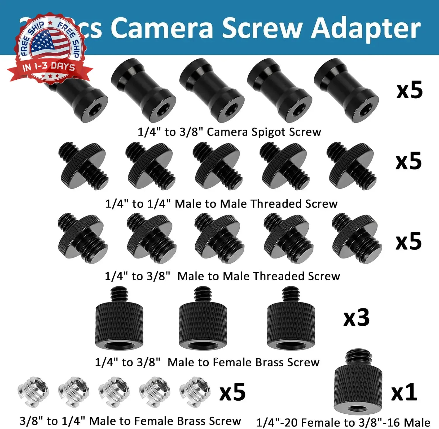 24 Pcs Camera Tripod Adapter, 1/4 to 3/8 Threaded Converter Camera Screw Mount S