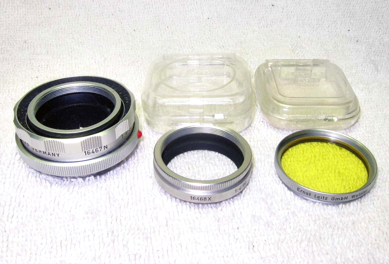 THREE Vintage Leitz/Leica Accessories for 9cm Elmar & No. 1 YELLOW Filter