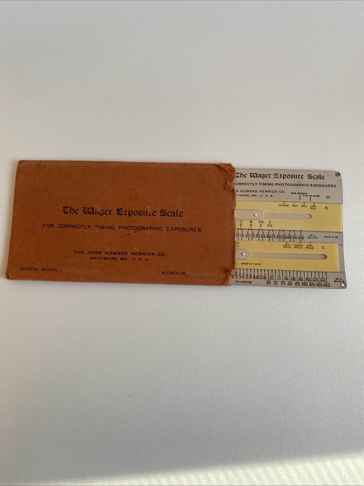 Vintage 1901 Wager Exposure Scale – Timing Photographic Images; Slide Scale