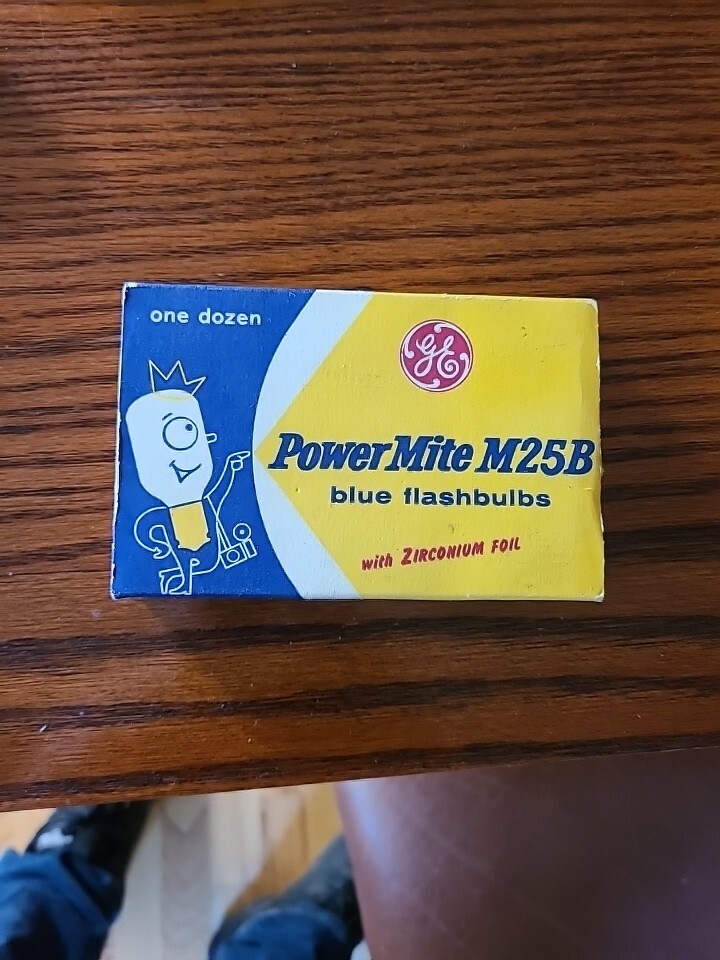 GE General Electric M25B Power Mite Blue Camera Photo Flash Bulbs Box 12 Bulbs