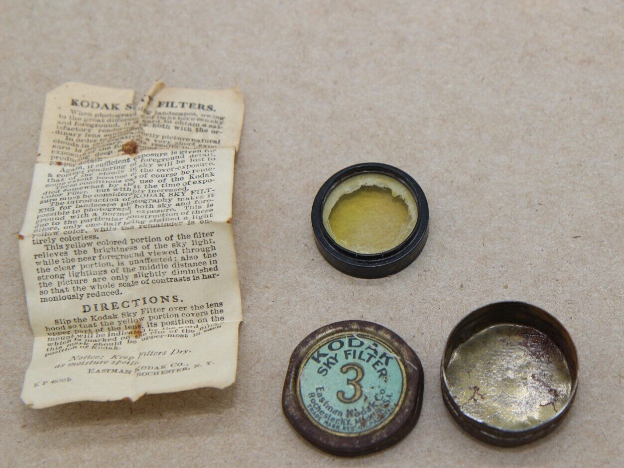 Vintage Kodak #3 Sky Filter Lens In A Metal Tin w/ Instructions