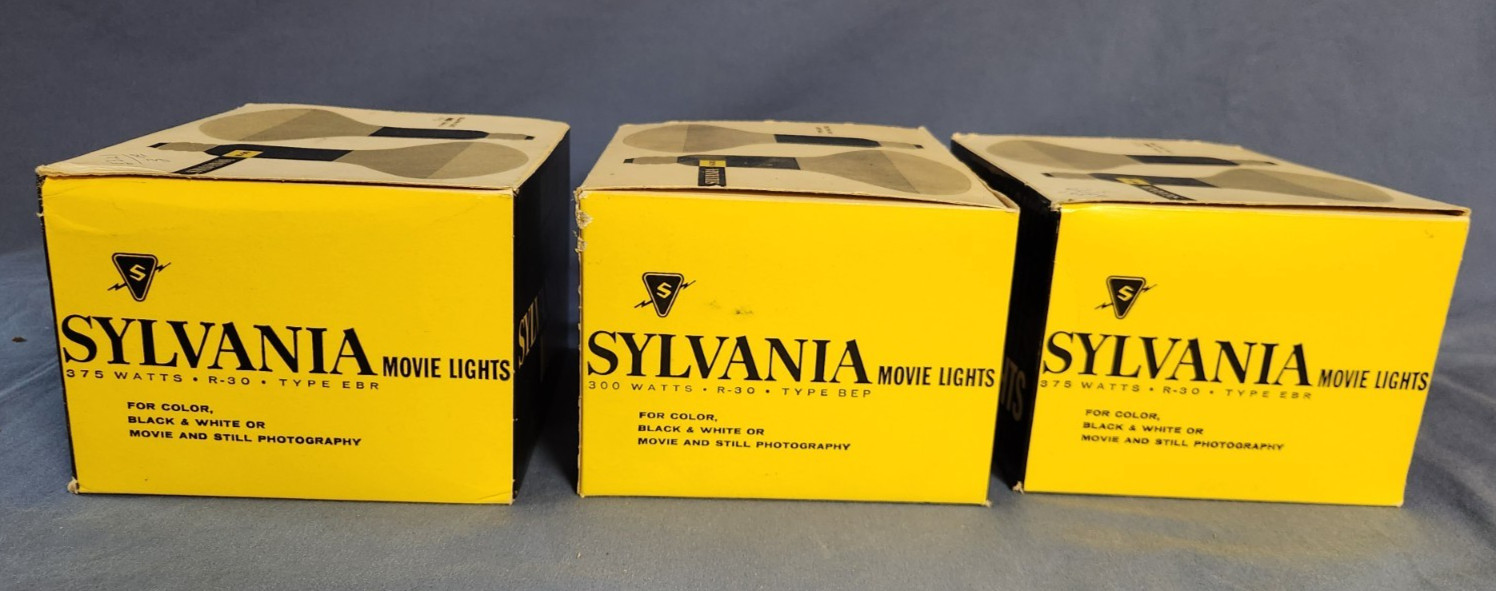 Vtg. Lot of 3 -2 pk Sylvania Lights 300 Watts R-30 Type BEP Movie/Photography