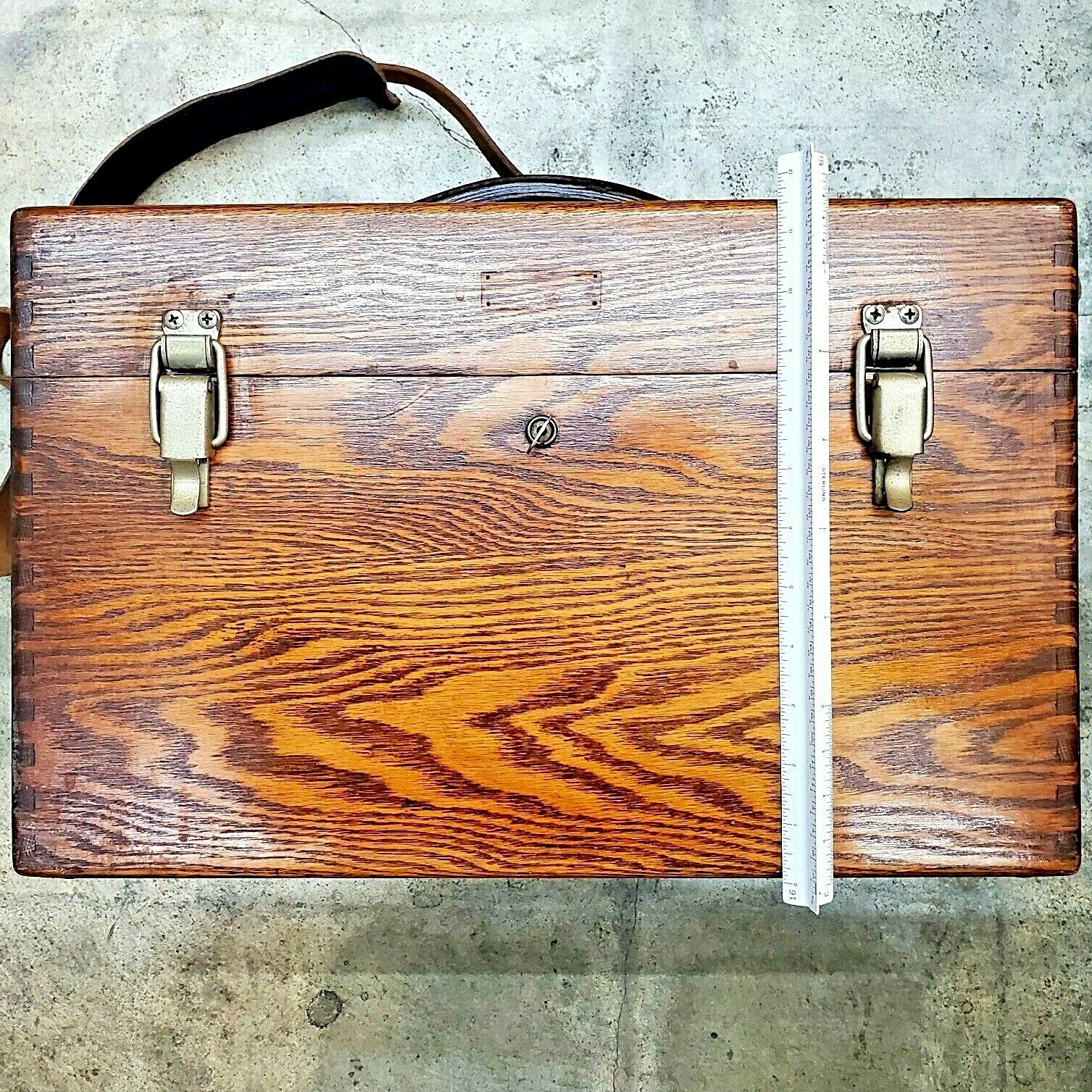 Vintage Heavy Duty Photographers Camera Accessories Box Oak w/Leather Strap