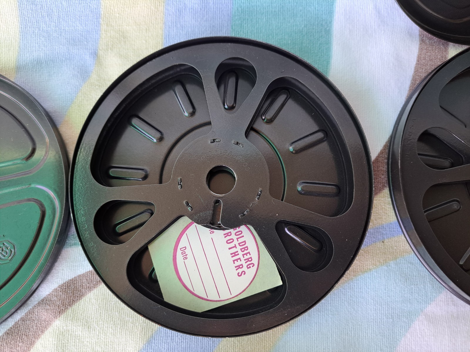 Vintage GOLDBERG BROTHERS 200′ 8mm Film Storage Cans 6 With Box & Stickers BIN30