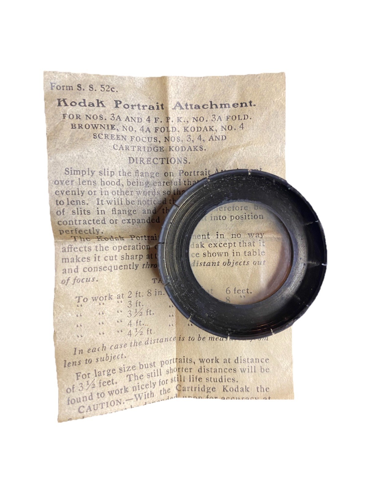 Kodak Portrait Attachment Lens for No. 3A, 4 F.P.K., Fold Brownie, Fold Kodak