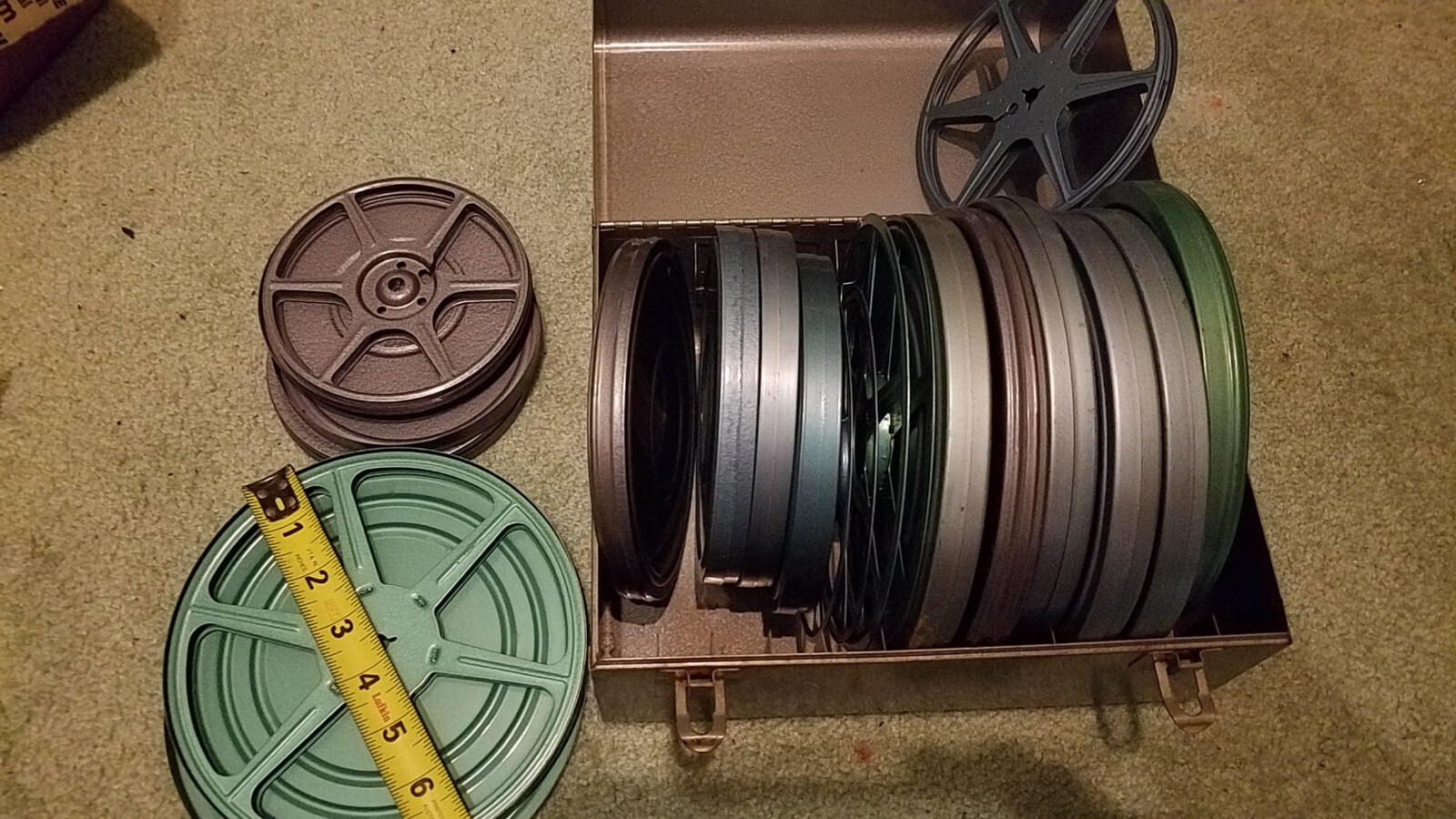 70’s vintage Super 8 Film Metal Storage Case / Box w/various Canisters & Reels