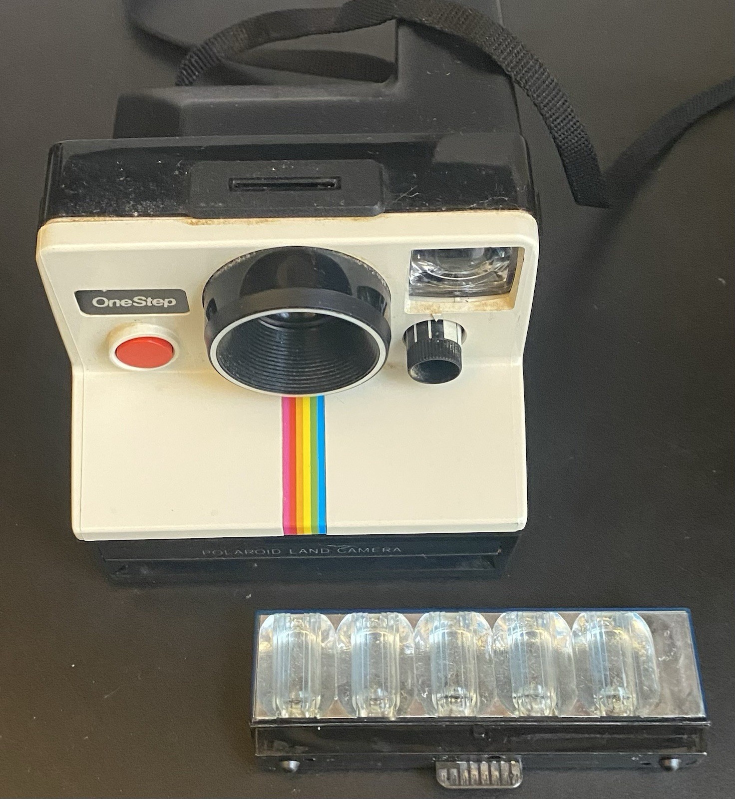 Polaroid OneStep Rainbow Stripe Instant Land Camera w Bulbs Pre-Owned Not Tested