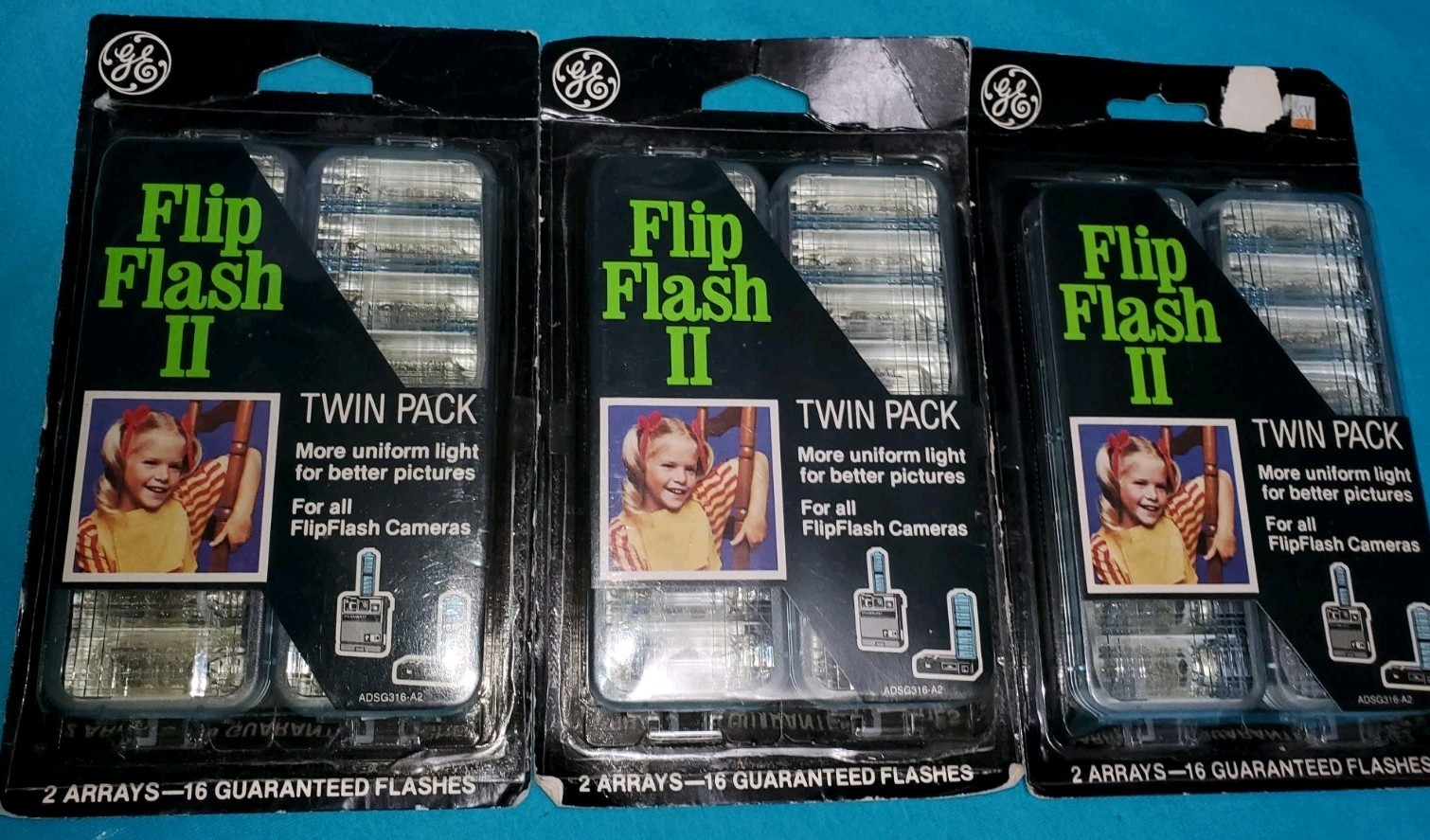 Vintage GE Flip Flash II 2 Twin Pack Flash Packs for FlipFlash Cameras NOS 3 Pks