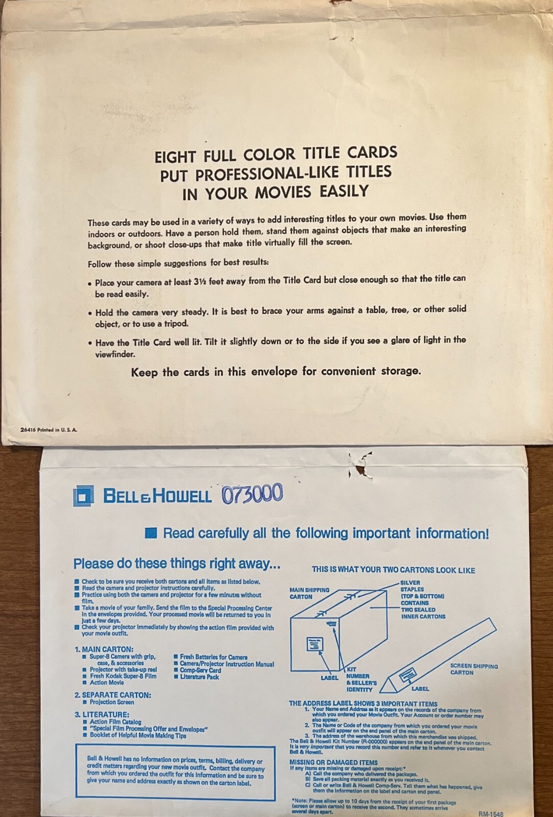 Vintage Bell & Howell 8 Full Color Title Cards Home Movies Intermission & More