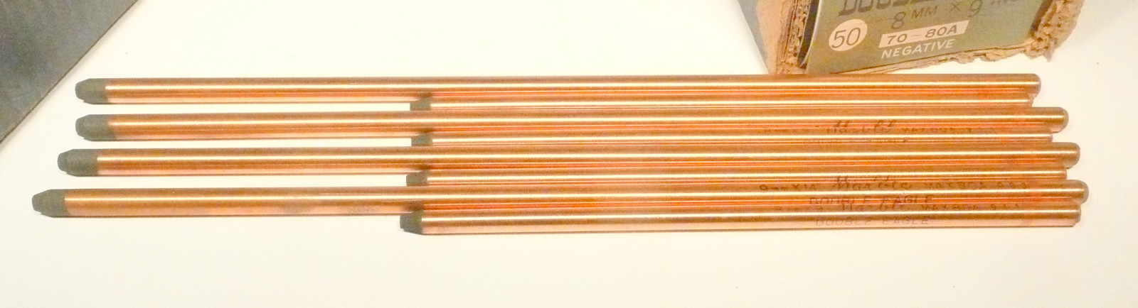 nos CARBON ARC RODS – 244 MARBLE SETS- 9mm POSTIVES & 8mm NEGATIVES – 70-80 AMPS