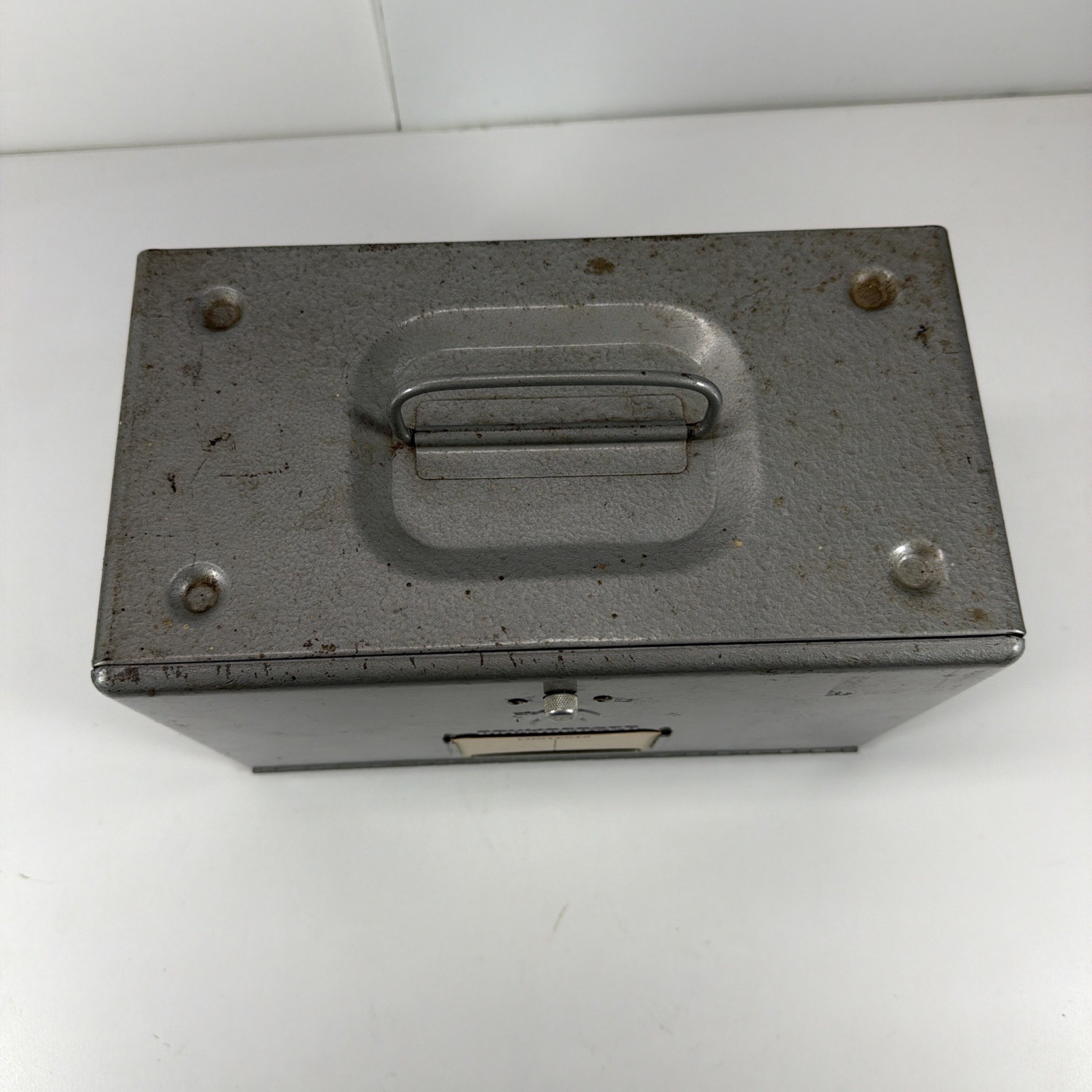 Vintage Brumberger 12 slot- 8mm Film Reel Case Metal Box 1950’s w/ Advertising