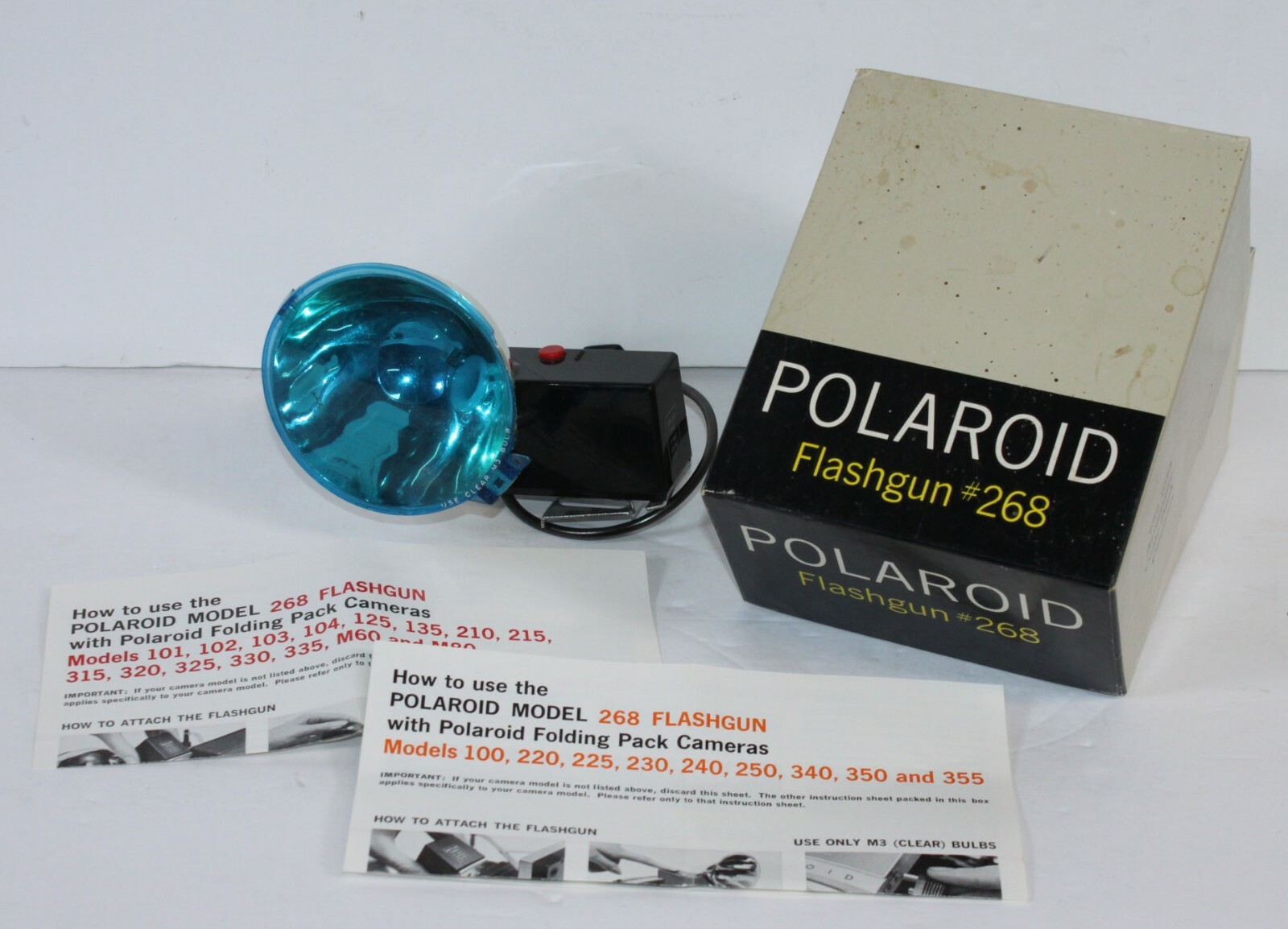 Vtg Polaroid Flashgun 268 in Original Box With Paperwork Blue Light Plug In Old