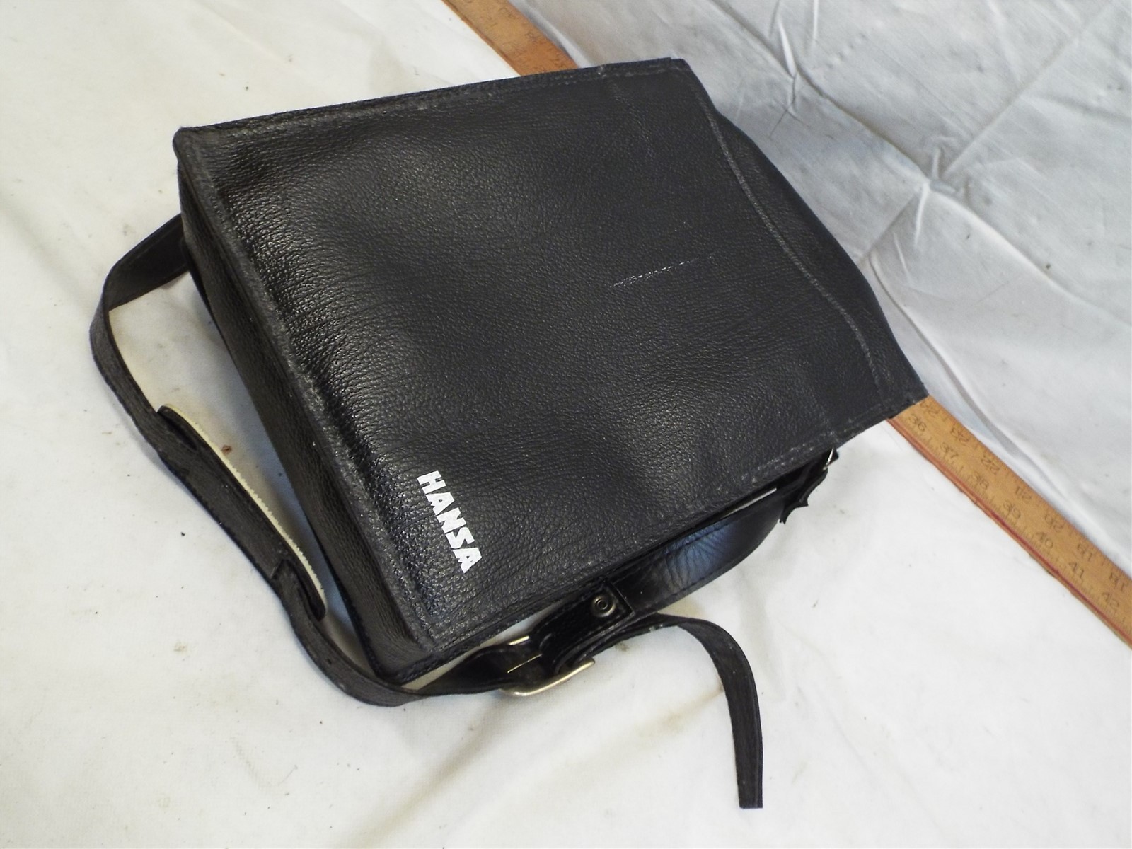 Vintage Hansa Black Vinyl Faux Leather Camera Case Side Hand Bag Locking w/Key