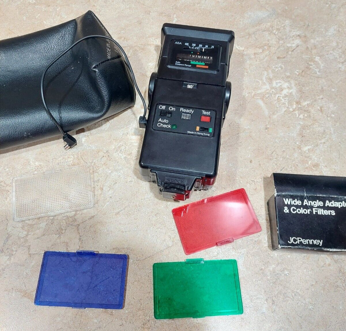 JCPenney Compact Zoom Thyristor Strobe FLASH Tilt Head Vintage W/ Color Filters