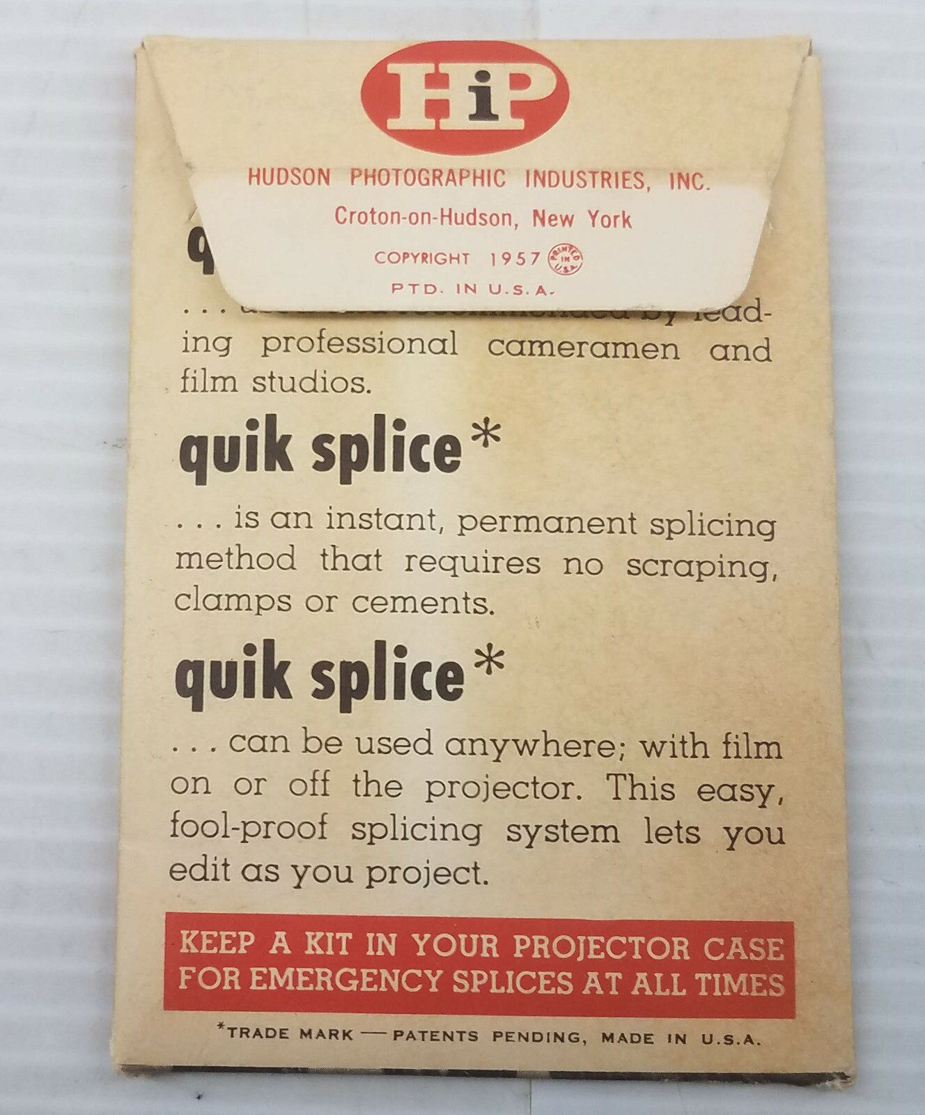 Vintage 1957 Quik Splice Professional Kit 8 & 16MM Film Hudson Photo HPI