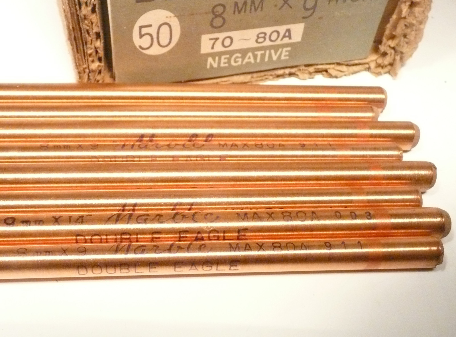 nos CARBON ARC RODS – 244 MARBLE SETS- 9mm POSTIVES & 8mm NEGATIVES – 70-80 AMPS