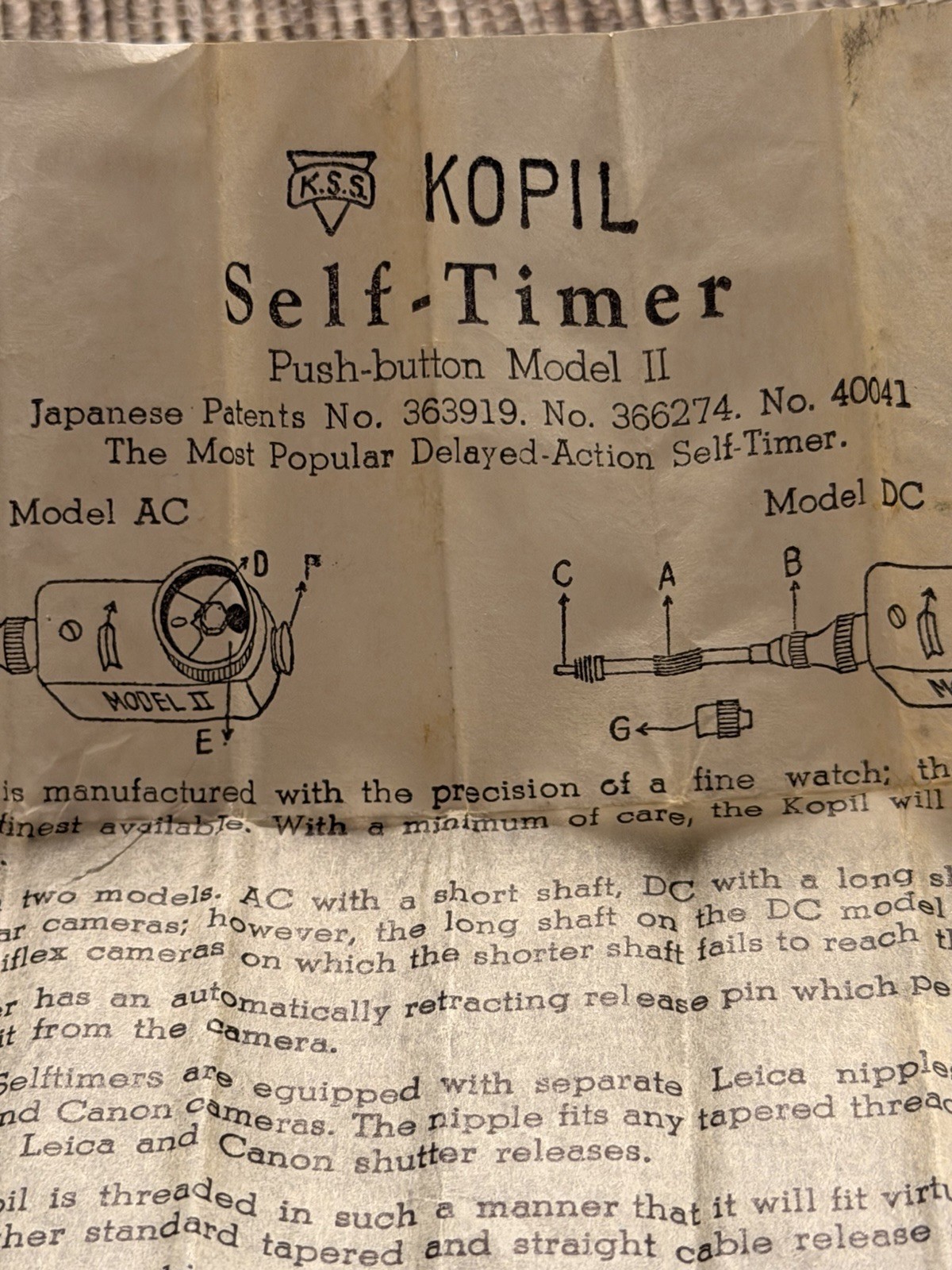 Kopil Mod II Camera Self Timer Japan Vintage w/ Case & Instructions