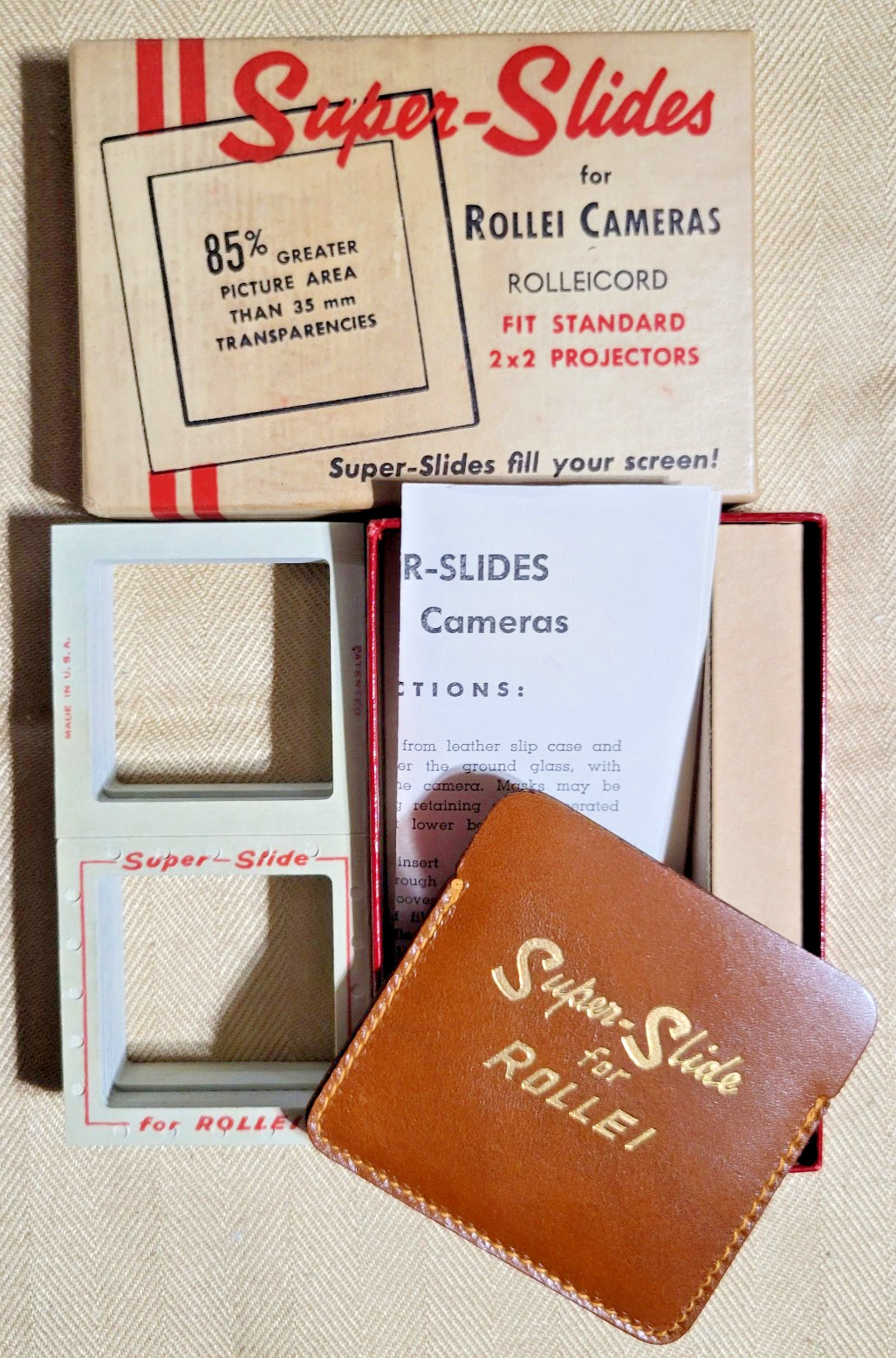 vtg 27 Super-Slides for Rollei Cameras Rolleiflex 2×2 85% greater picture area