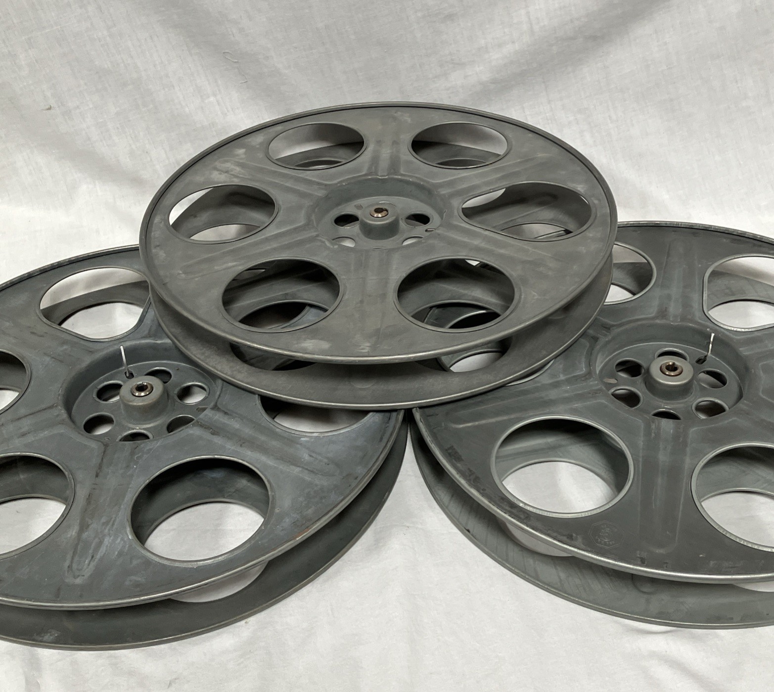 3 Vintage GOLDBERG BROS. 35mm 14.5” Metal Film Reels Pat. Dt. 1936, 1937
