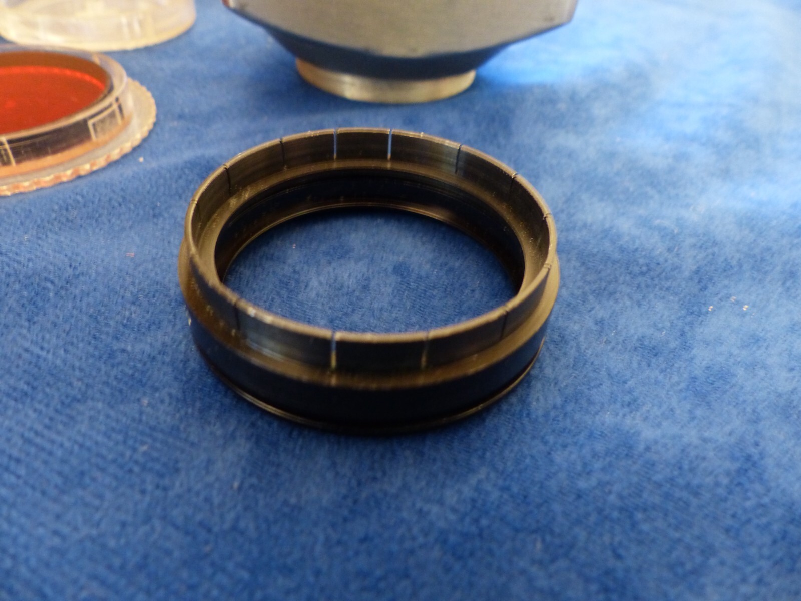 Tiffen square lens shade and 44 mm push-on adapter and red 1 filter in case