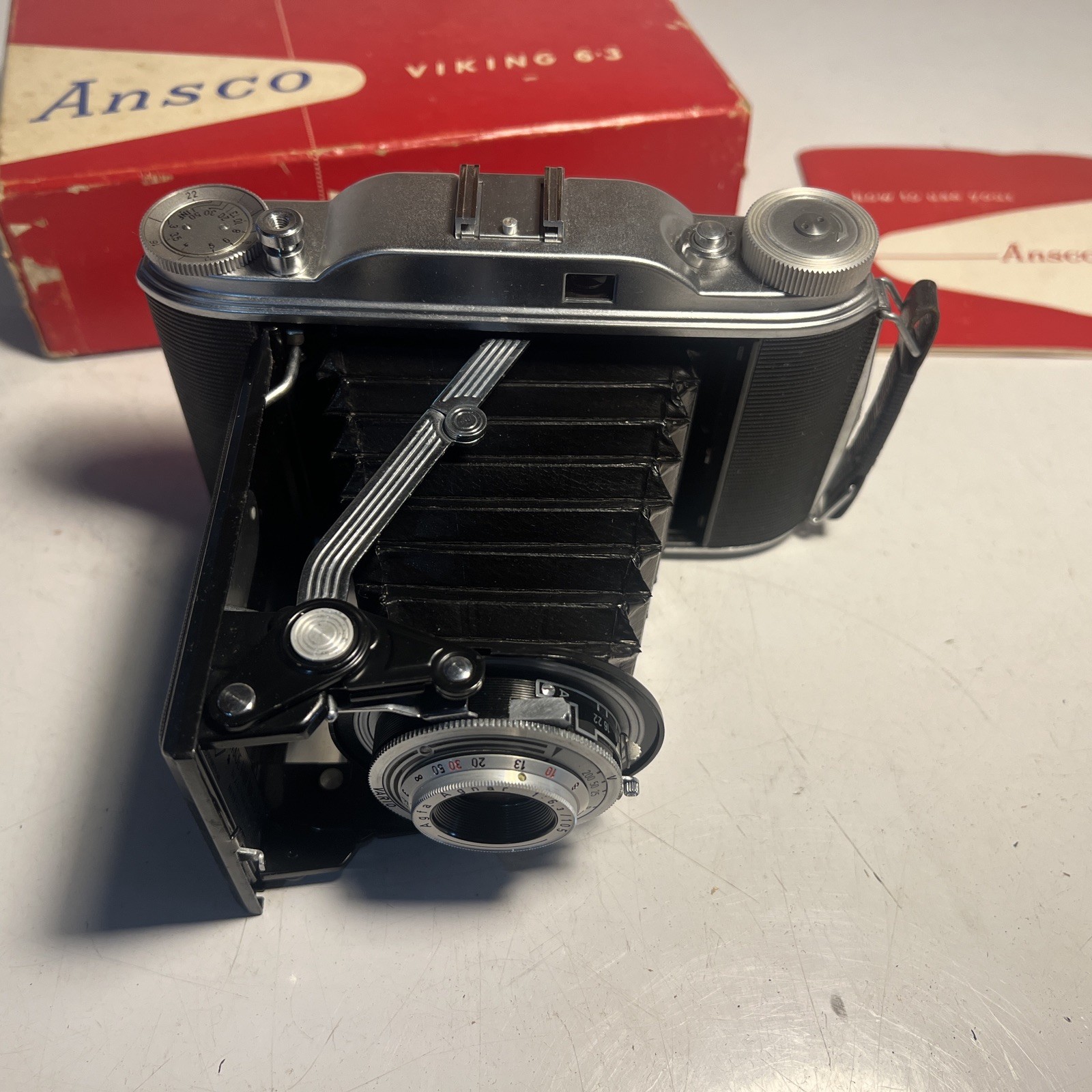 Rare Vintage Ansco Viking 120mm 6.3 Camera And Box Instructions