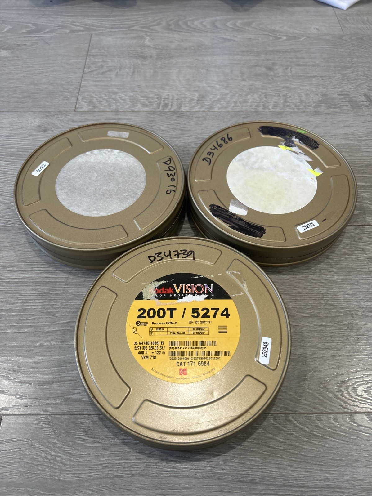 3 Empty Kodak 400ft•122m 35mm 200T/5274 Film Canisters – CANISTERS ONLY