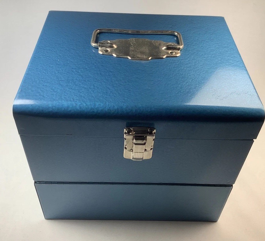 Vintage Logan Deluxe No. 185 8MM All Metal Film Reel Chest Storage Box W/Spicer