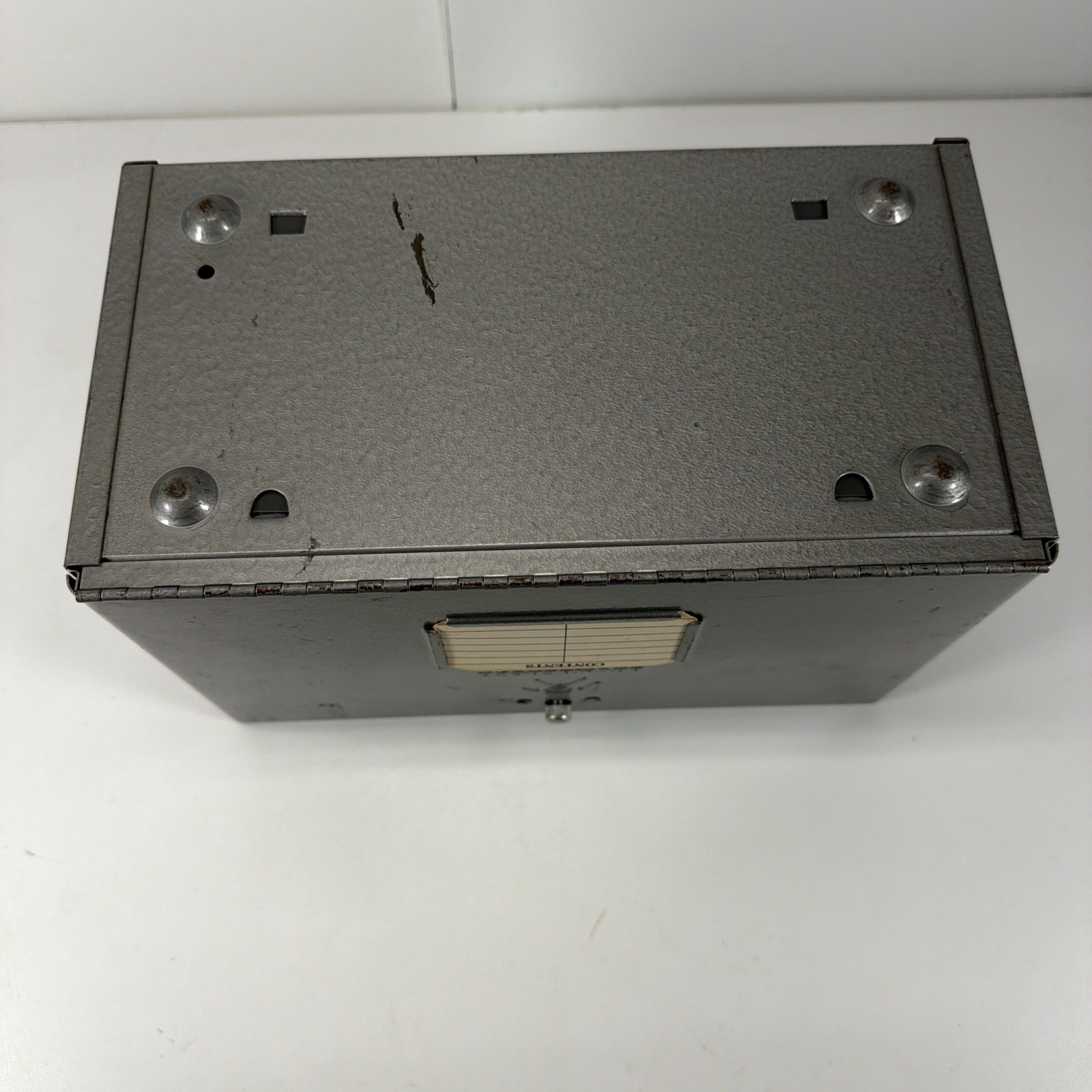 Vintage Brumberger 12 slot- 8mm Film Reel Case Metal Box 1950’s w/ Advertising
