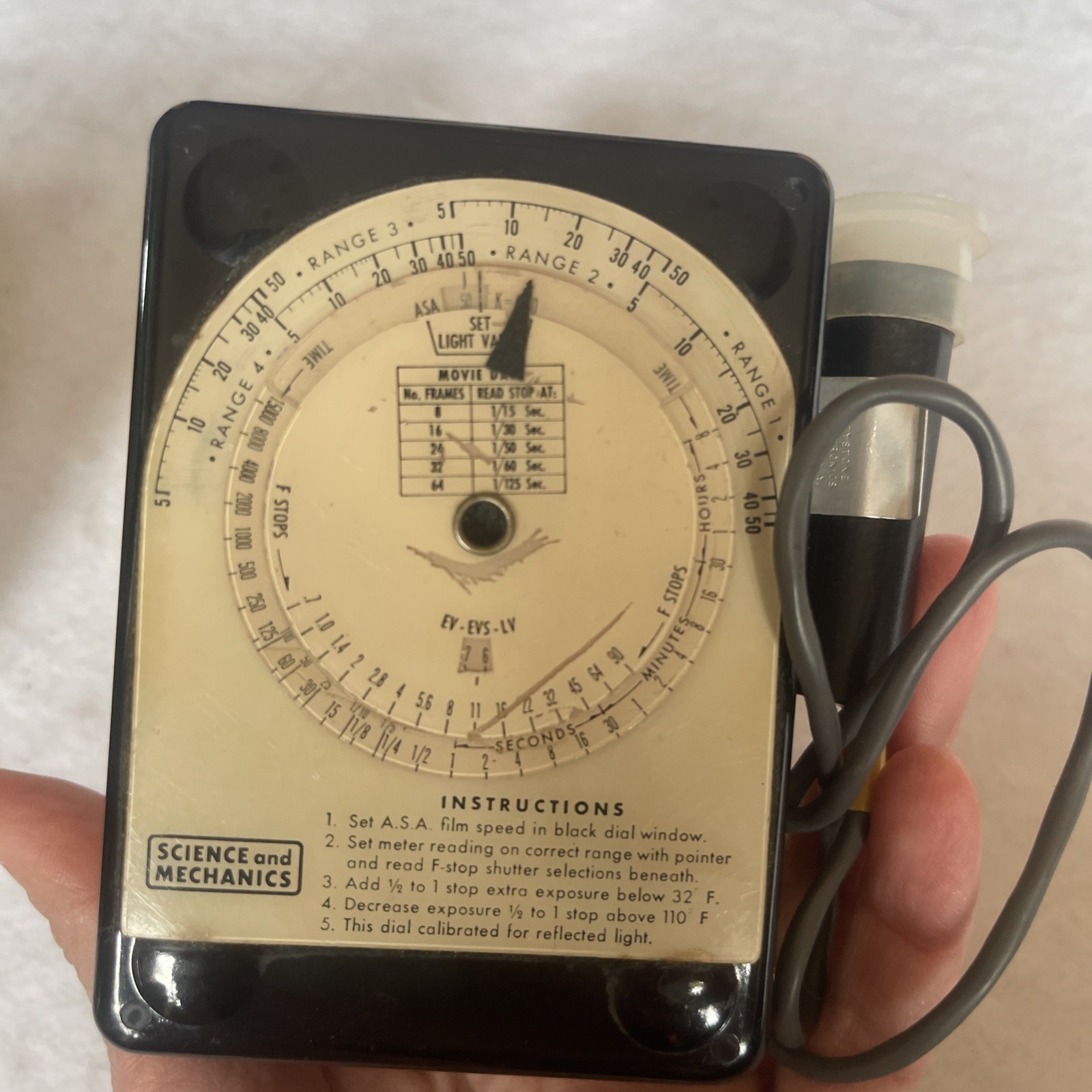Light Meter Science and Mechanics Magazine Model 250p Microamperes F.S.=100MV