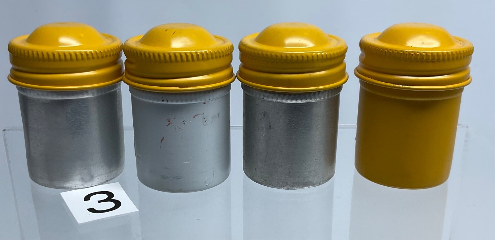 4 VTG Lot Kodak 35mm Film Roll Embossed Container Metal Tin Can Canister yellow