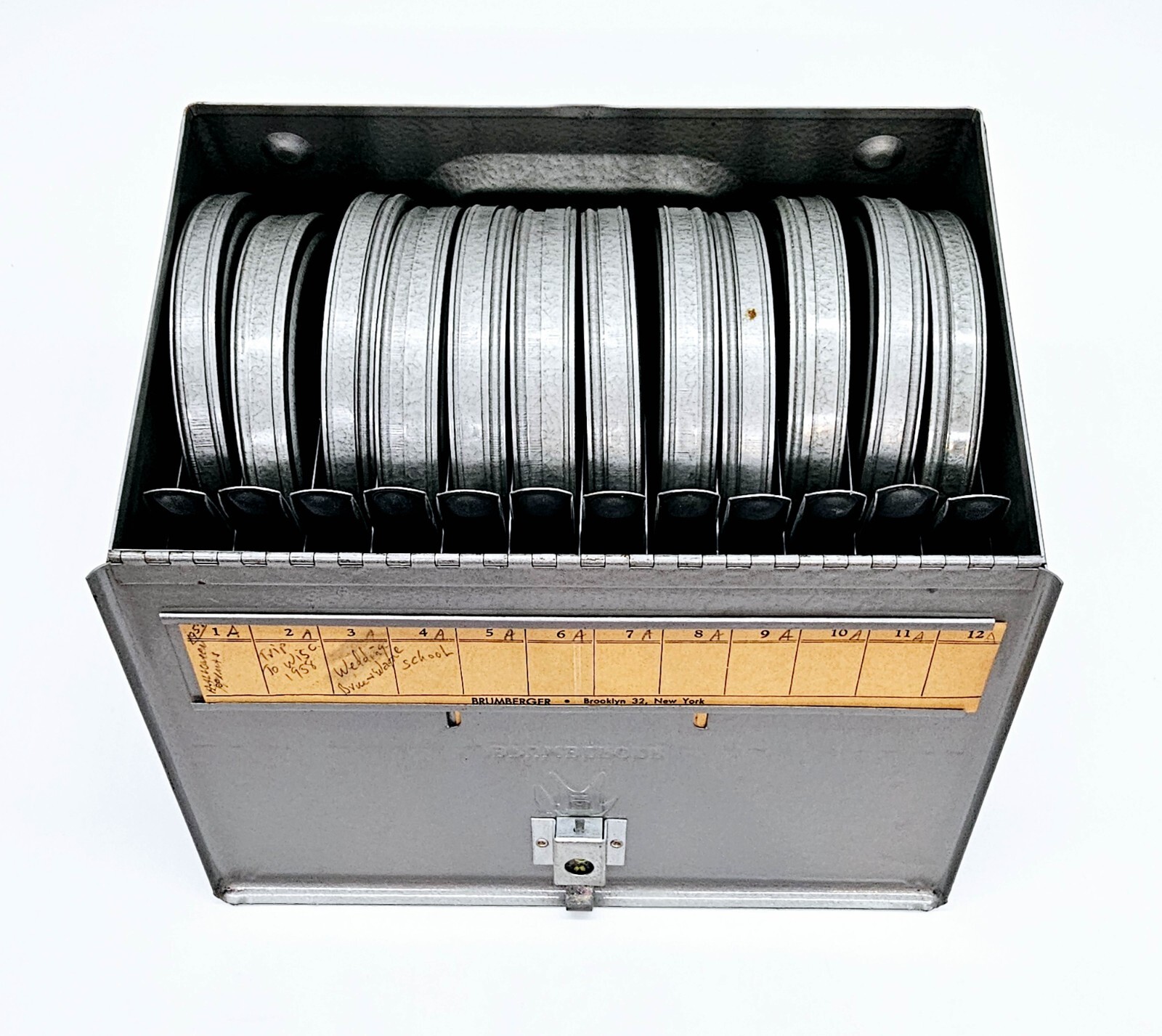 Brumberger Carrying Case – 8mm Movie Film Canisters w 12 Reels in Cases Complete