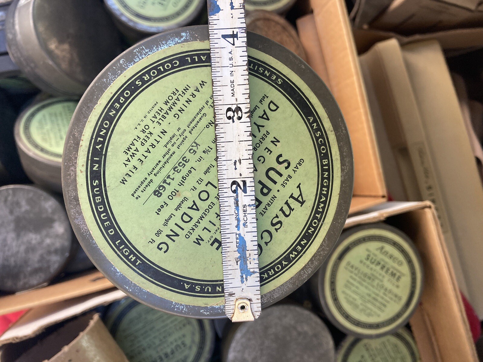 Vintage Agfa Ansco 4″ Tin Negative Film Canister 35mm 100FT with Reel Lot of 16