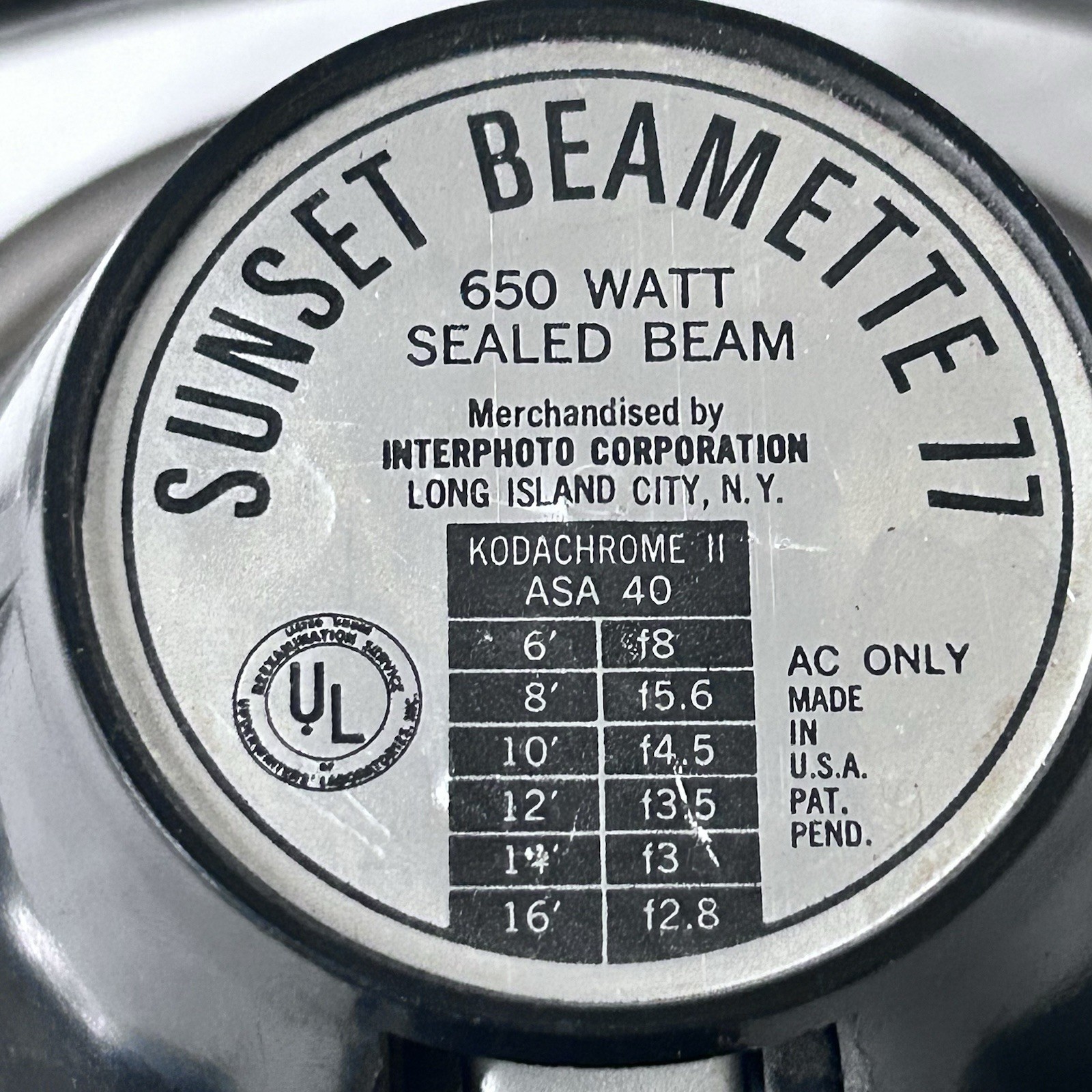 Vintage Sunset Beamette 77 Movie Camera Light 650 Watt Sealed Beam