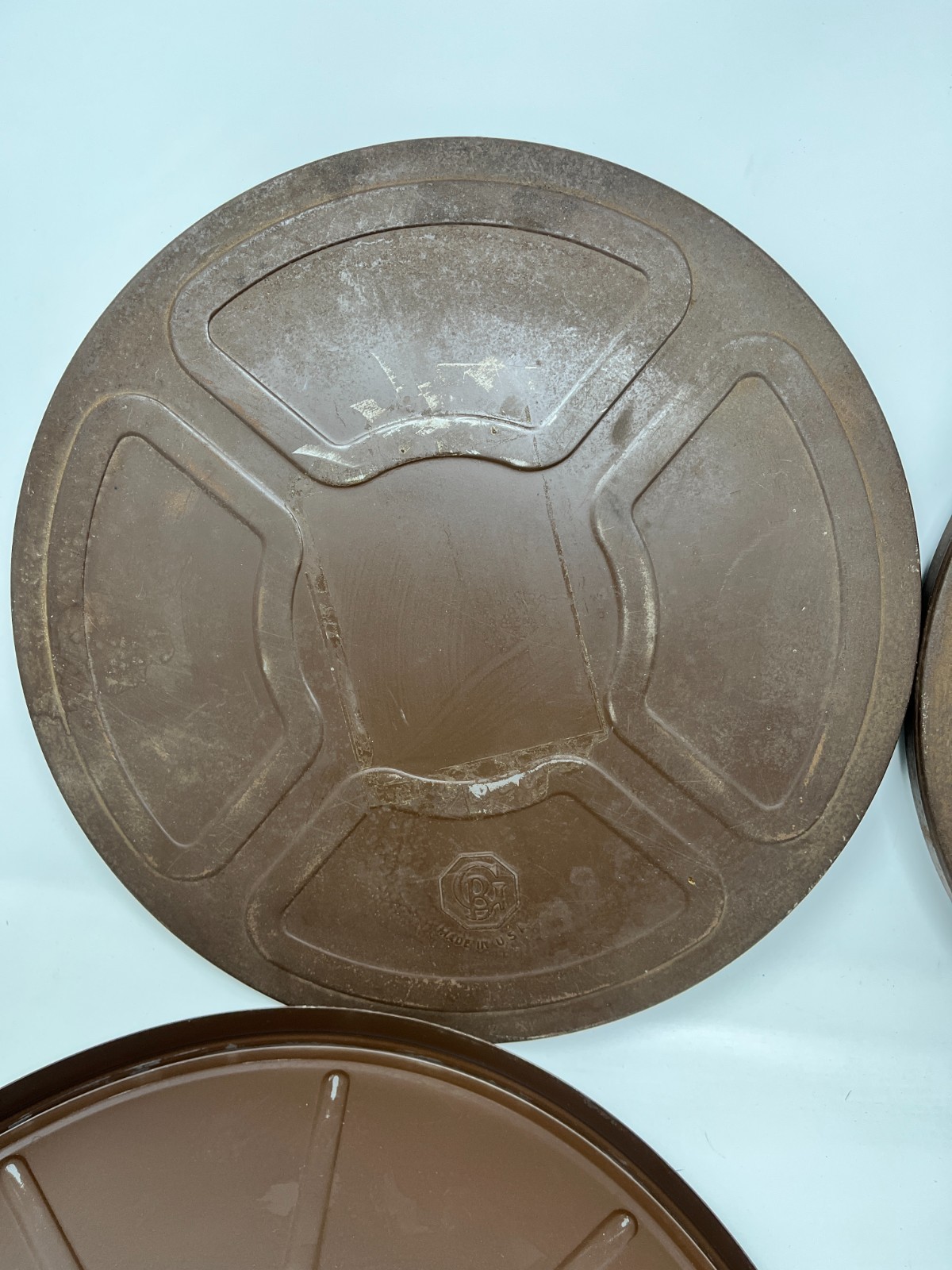 Vtg GOLDBERG BROS Set of 2 Empty Steel 16mm Film 12-1/2” Reel With Canister