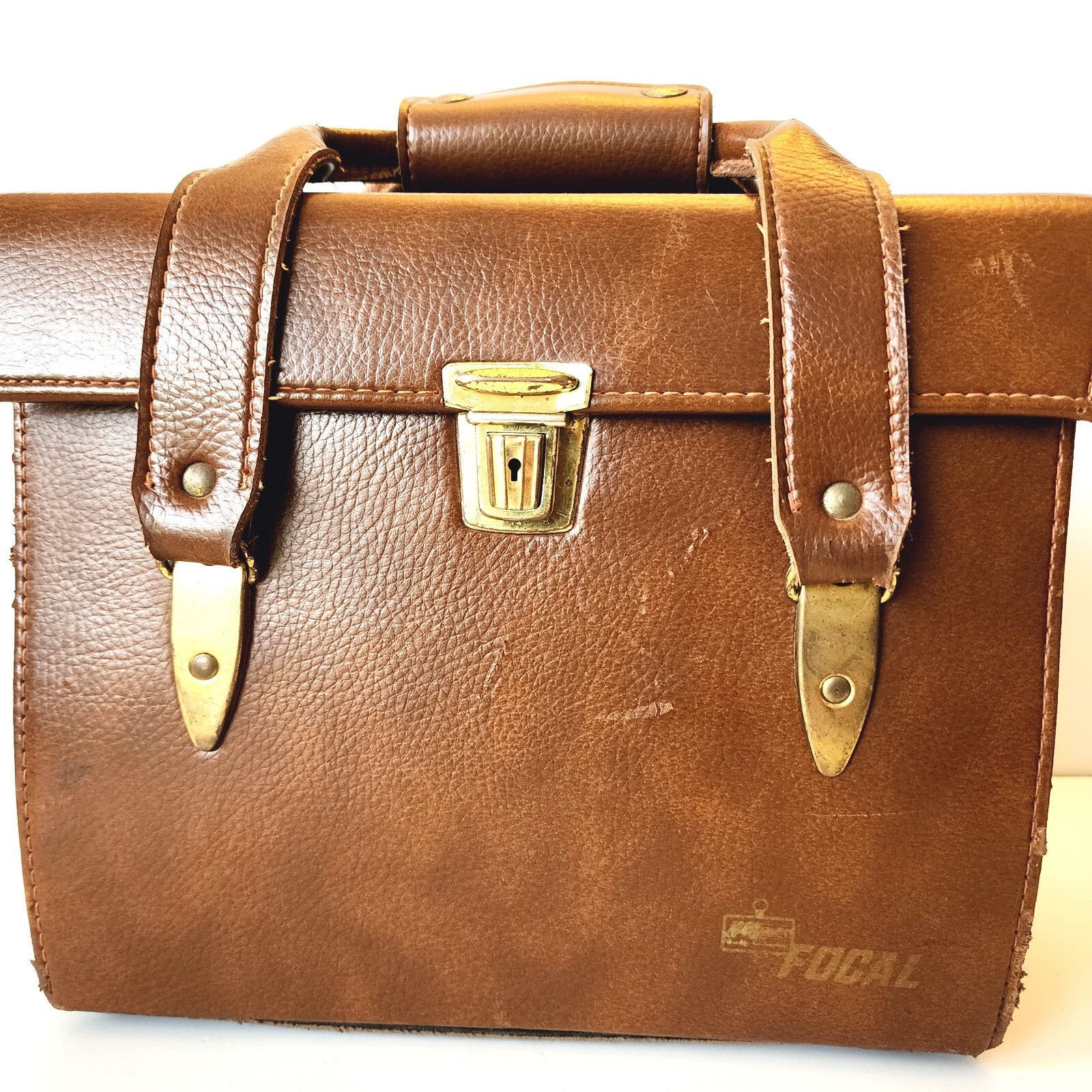 Vintage FOCAL Brown Leather Top & Front Opening Camera Case w/ KEY & Protectors!