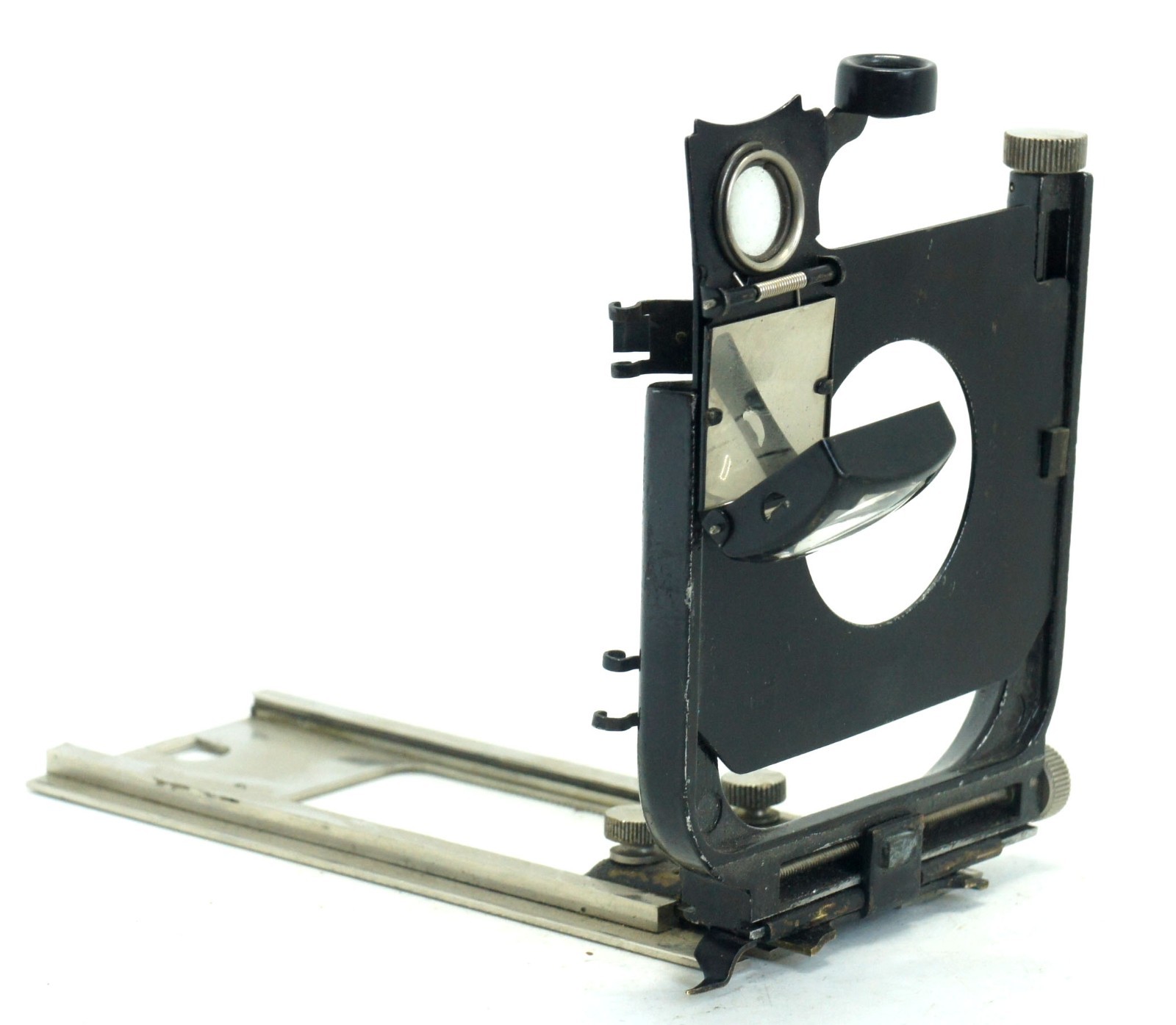 Vintage 9×12 Camera Front Standard Lens Board Holder with Rails and Viewfinder