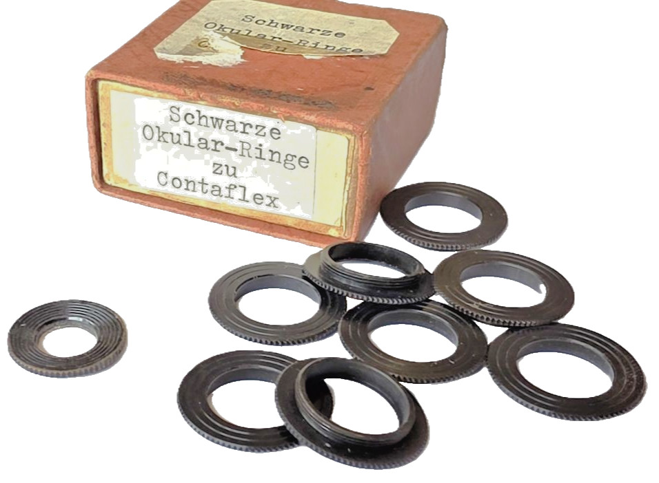 Zeiss Ikon Contaflex Spare Parts. 8 x Finder covers/rings + Finder Glass & Box