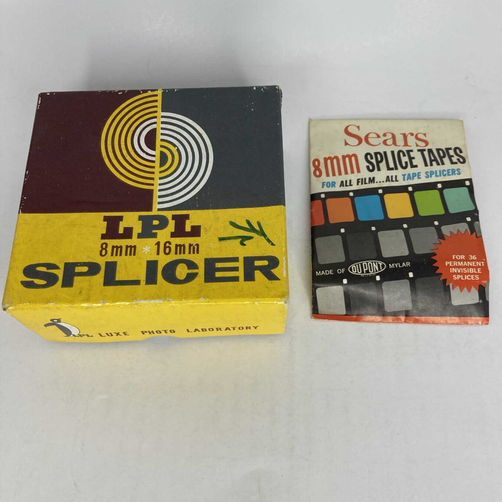 Vintage LPL Film Splicer 8mm & 16mm in Original Box + Sears 8mm Splice Tapes