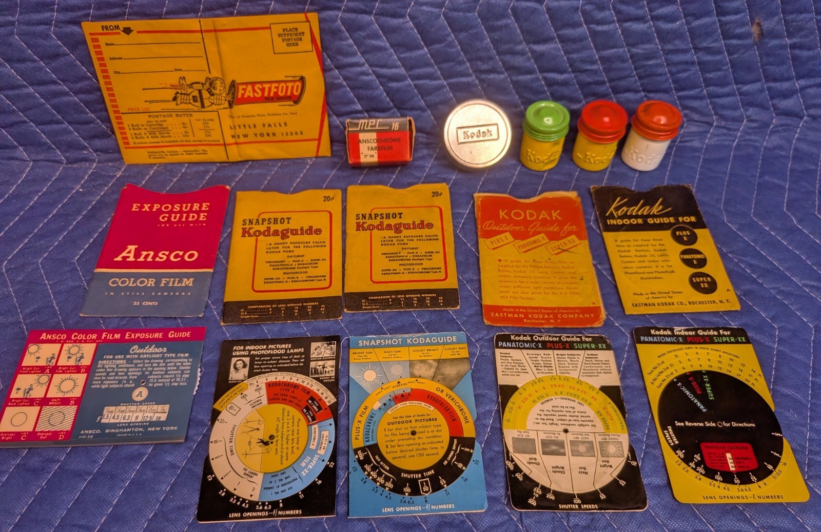 Lot of Vintage Kodak Film Canisters and Exposure Guides
