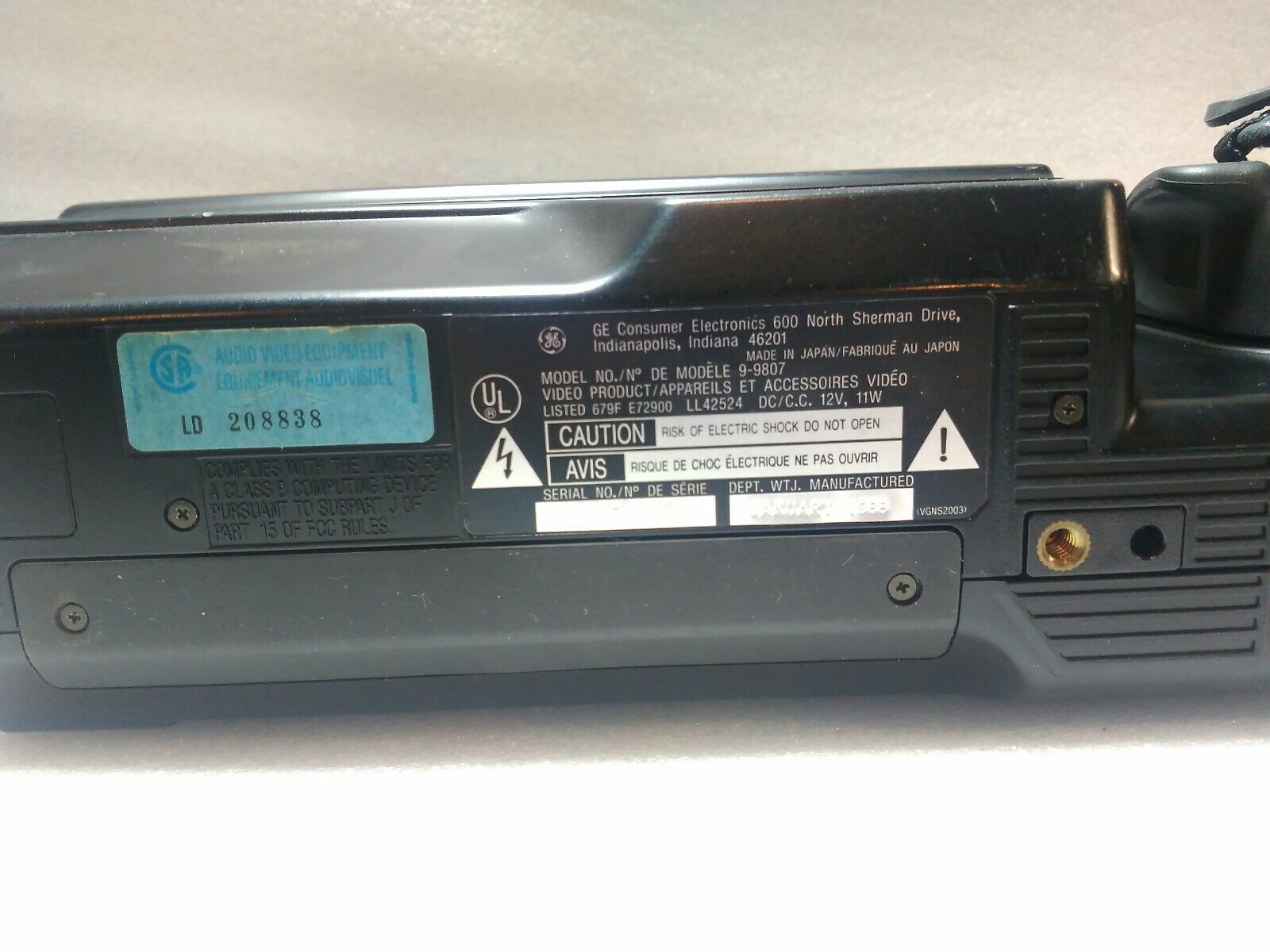 GE VHS Camcorder 9-9808 9-9807 SE Movie Video System VHS