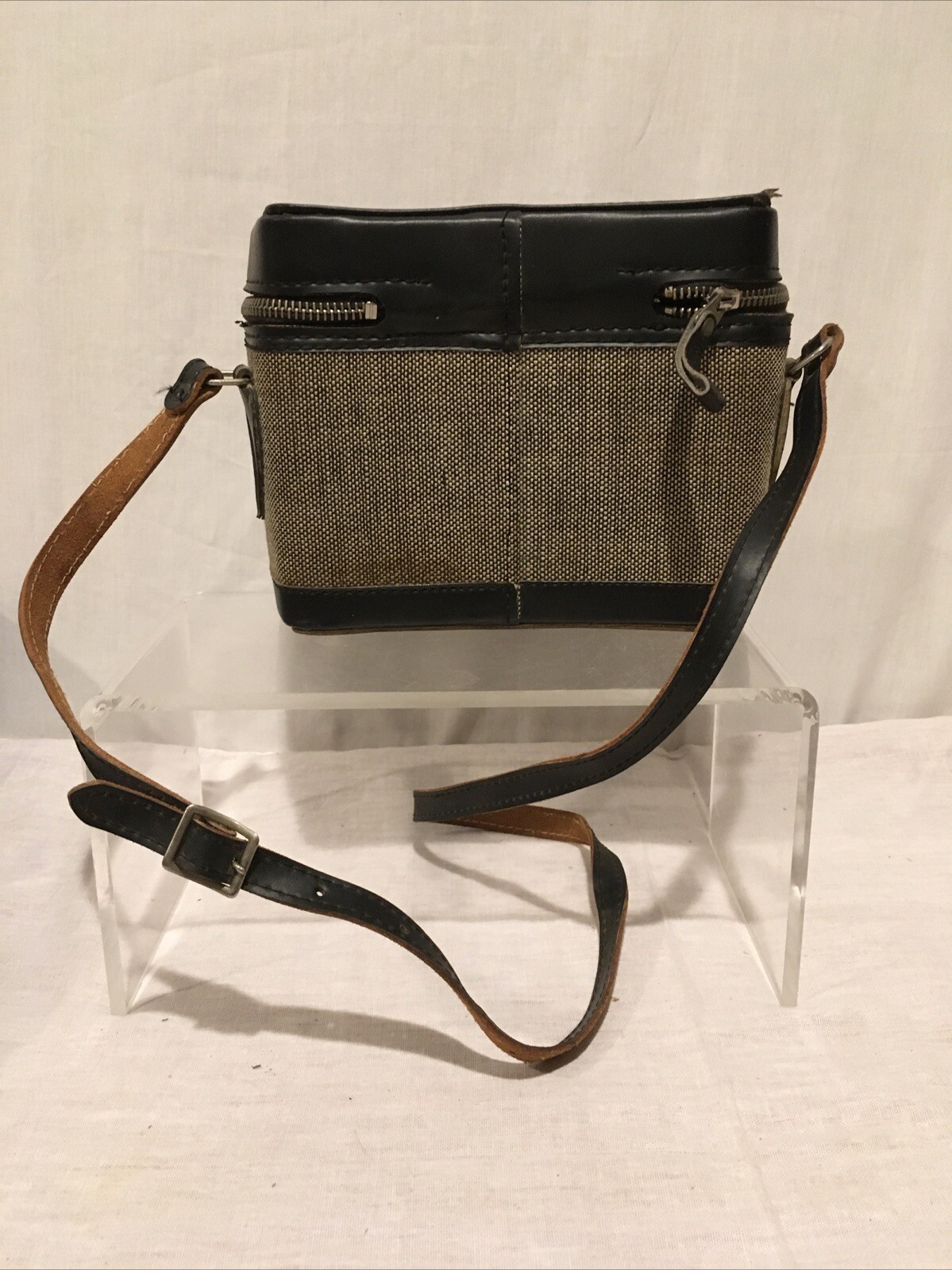 Kalimar Kali Bag Camera Black Leather Tweed Case Bag Japan Rare Vintage