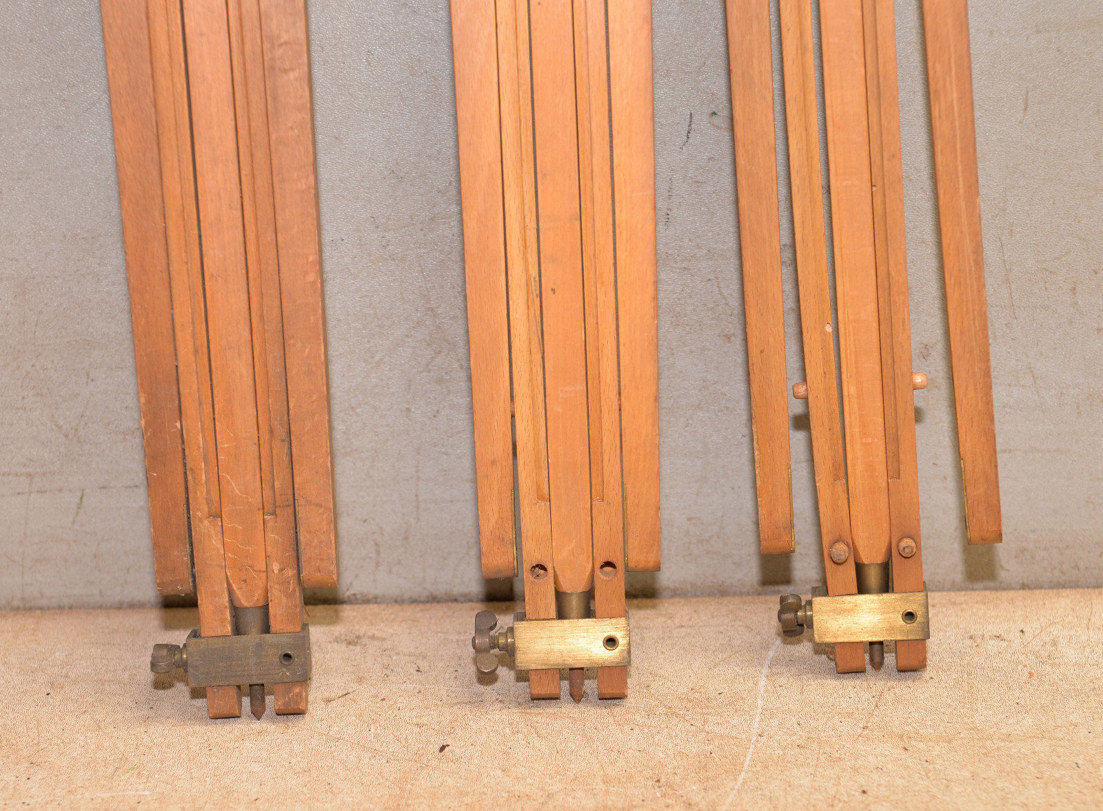 3 rare camera tripod legs JCA AKT GES Dresden Corrida wood brass collectible T2