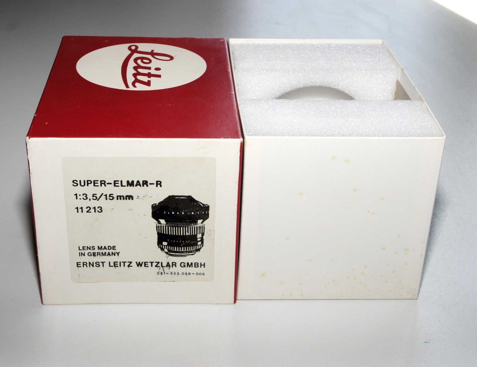 RARE ORIGINAL LEICA LEITZ BOX FROM Super-Elmar-R 15 mm LENS Product code 11213